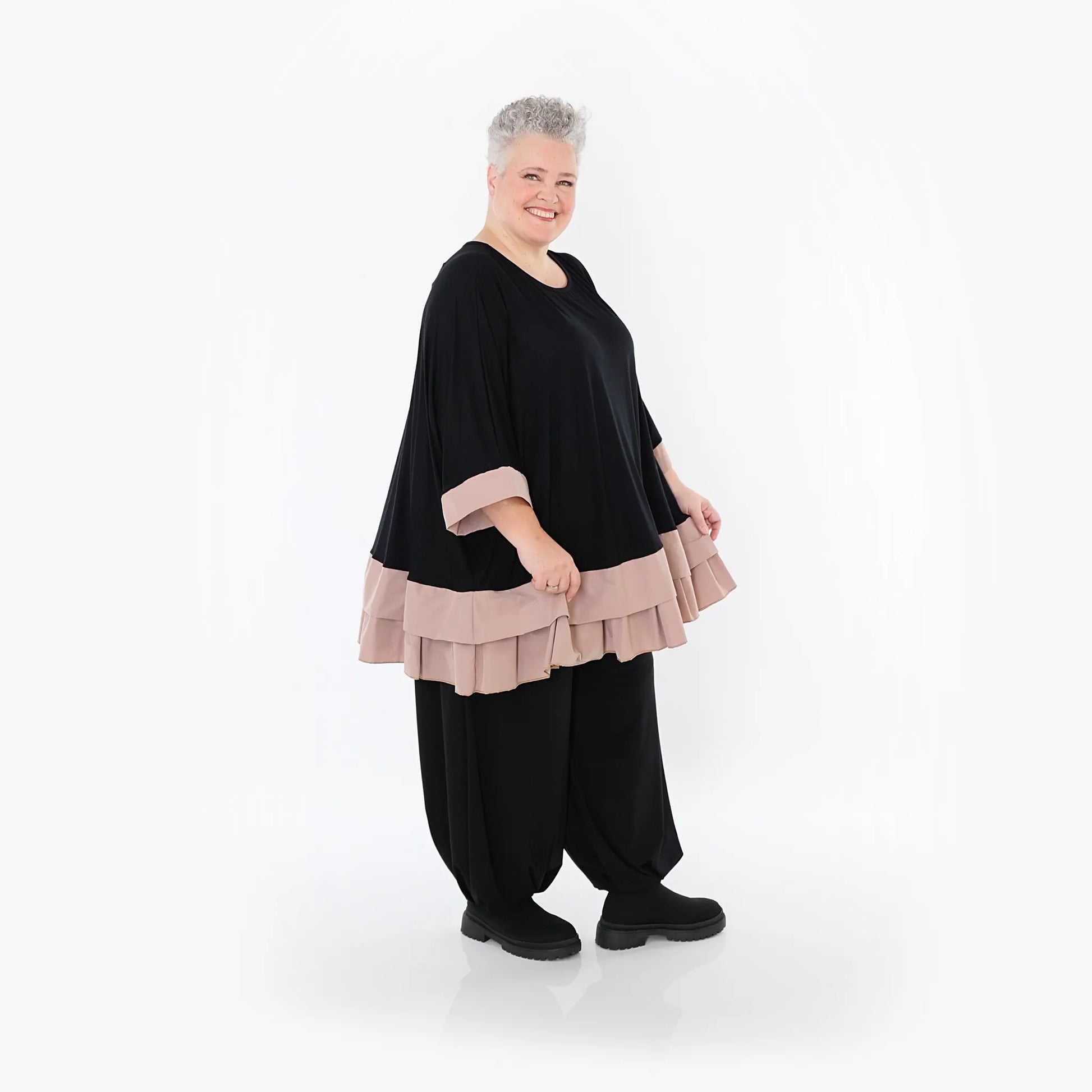  A-Form Bigshirt von AKH Fashion aus Viskose, 1493.07103, Schwarz/Mauve, Ausgefallen, Zeitlos