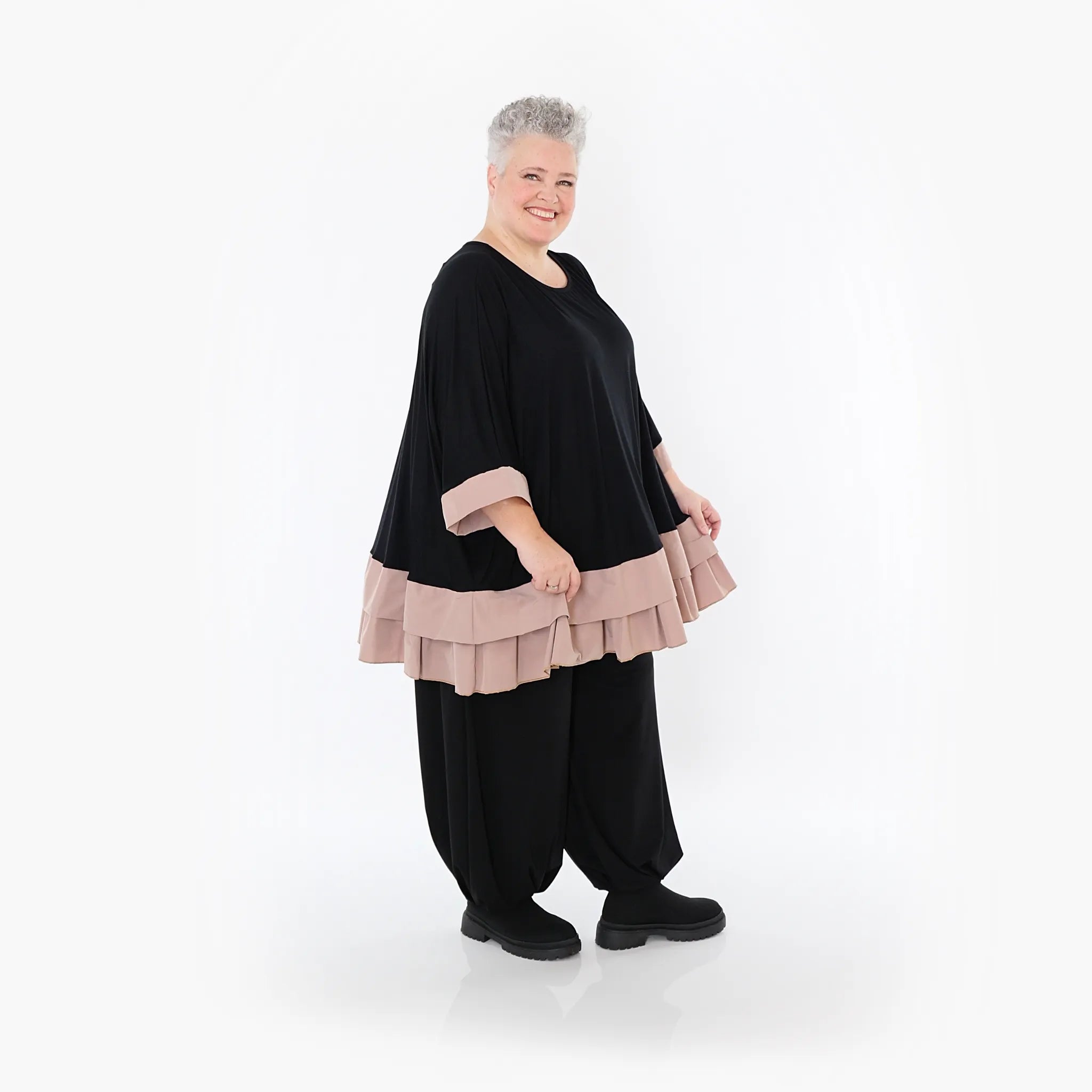  A-Form Bigshirt von AKH Fashion aus Viskose, 1493.07103, Schwarz/Mauve, Ausgefallen, Zeitlos