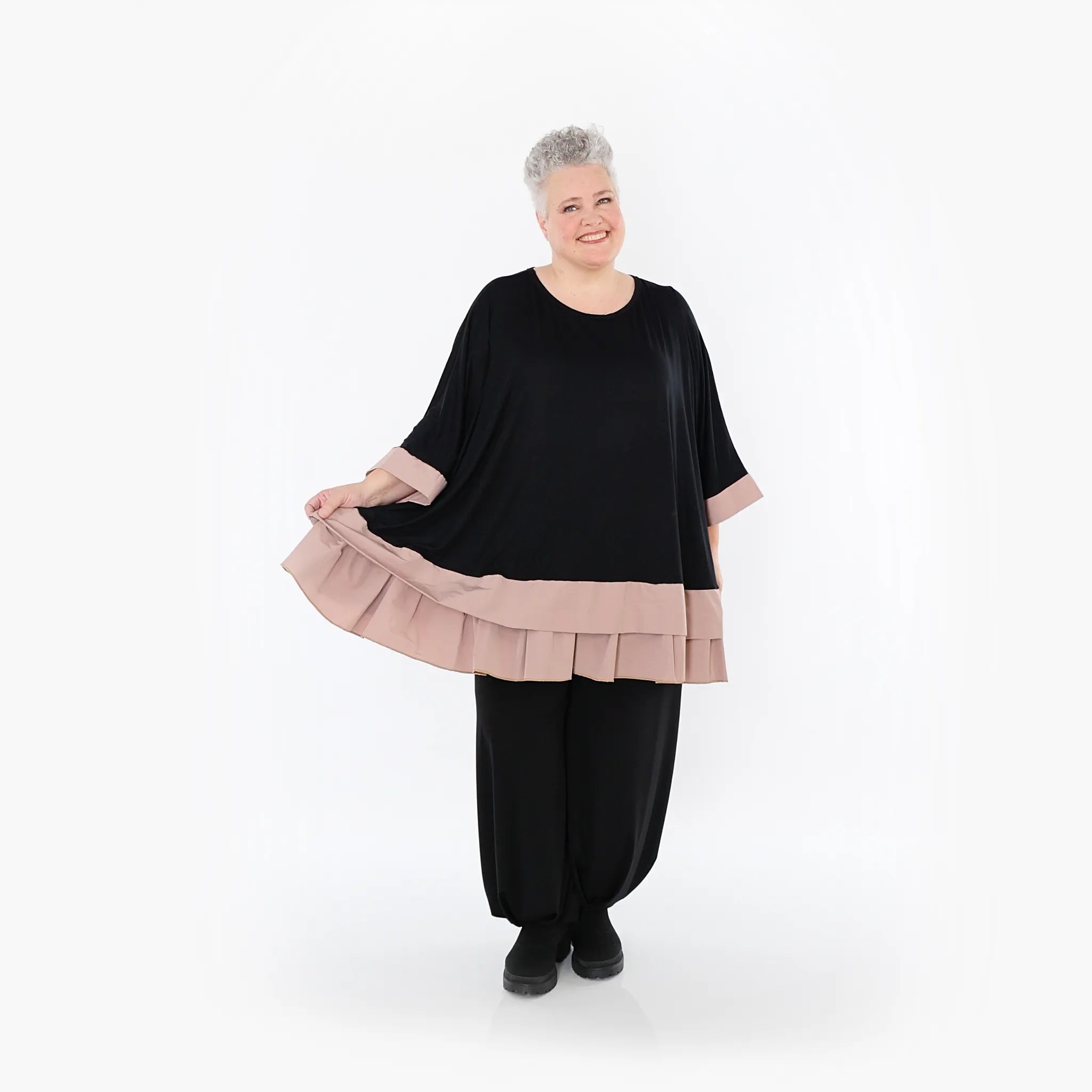  A-Form Bigshirt von AKH Fashion aus Viskose, 1493.07103, Schwarz/Mauve, Ausgefallen, Zeitlos
