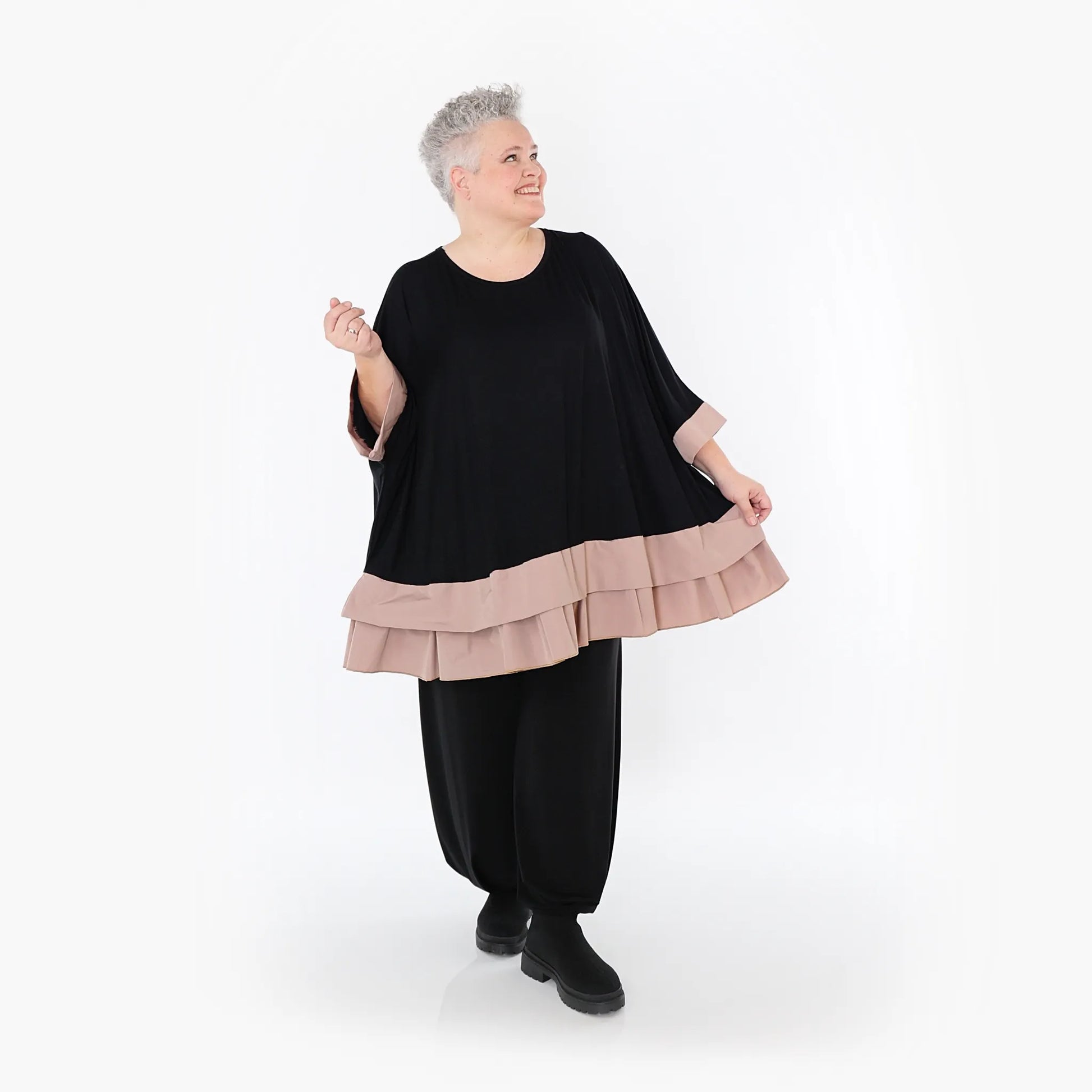  A-Form Bigshirt von AKH Fashion aus Viskose, 1493.07103, Schwarz/Mauve, Ausgefallen, Zeitlos