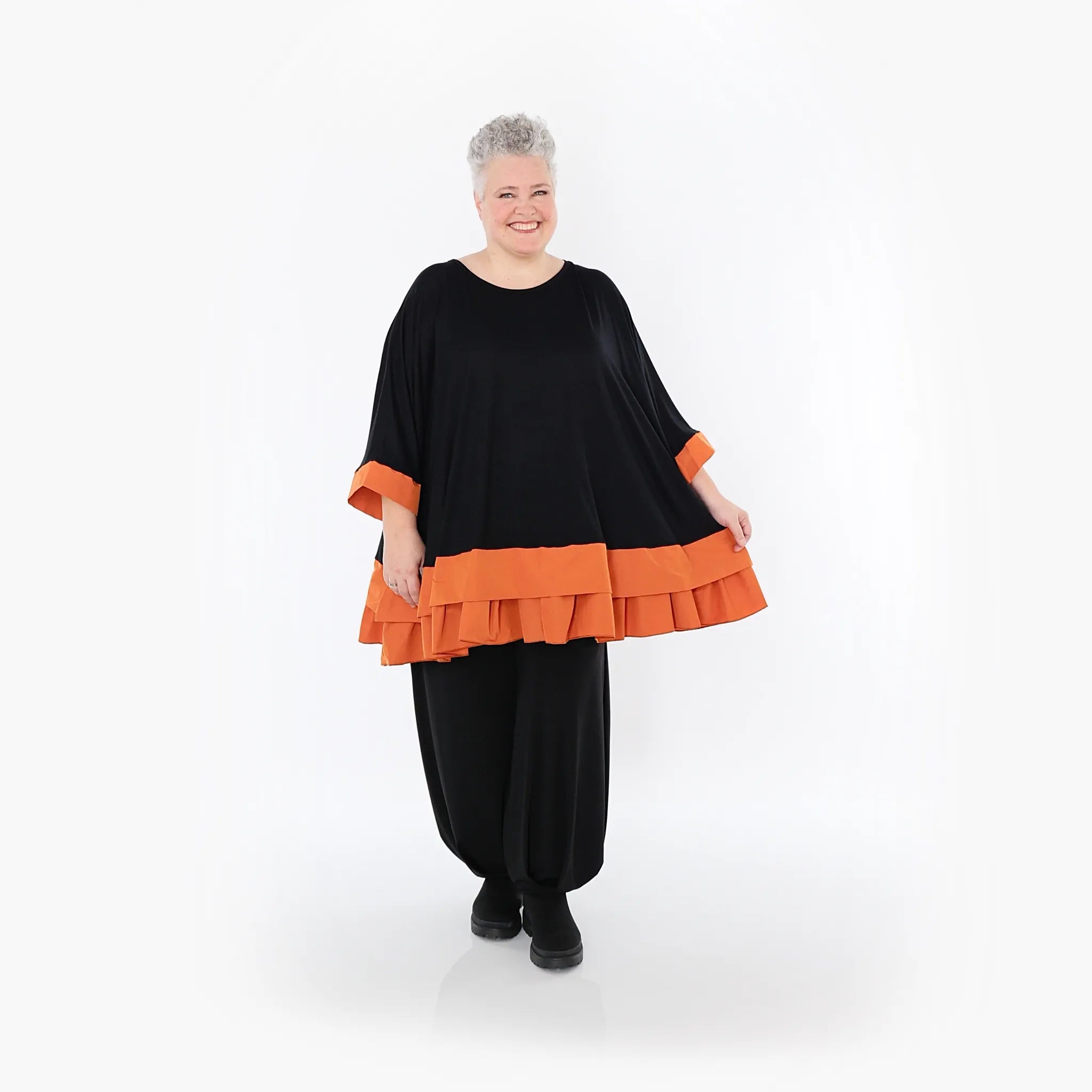  A-Form Bigshirt von AKH Fashion aus Viskose, 1493.07103, Schwarz/Orange, Ausgefallen, Zeitlos