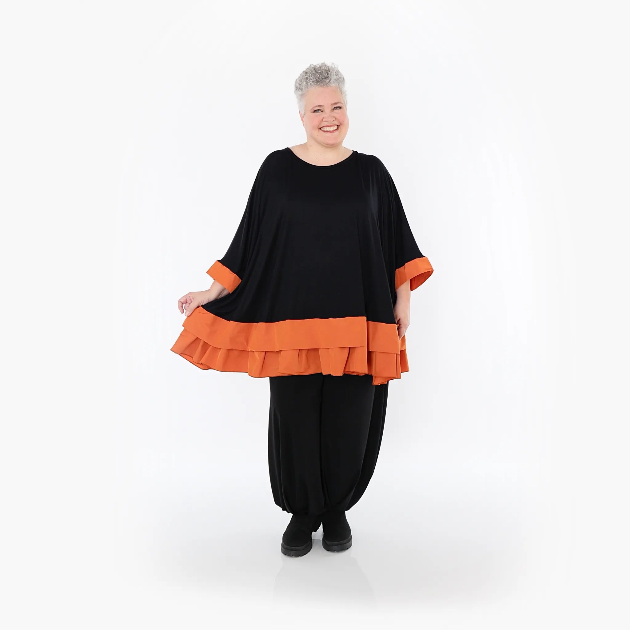  A-Form Bigshirt von AKH Fashion aus Viskose, 1493.07103, Schwarz/Orange, Ausgefallen, Zeitlos