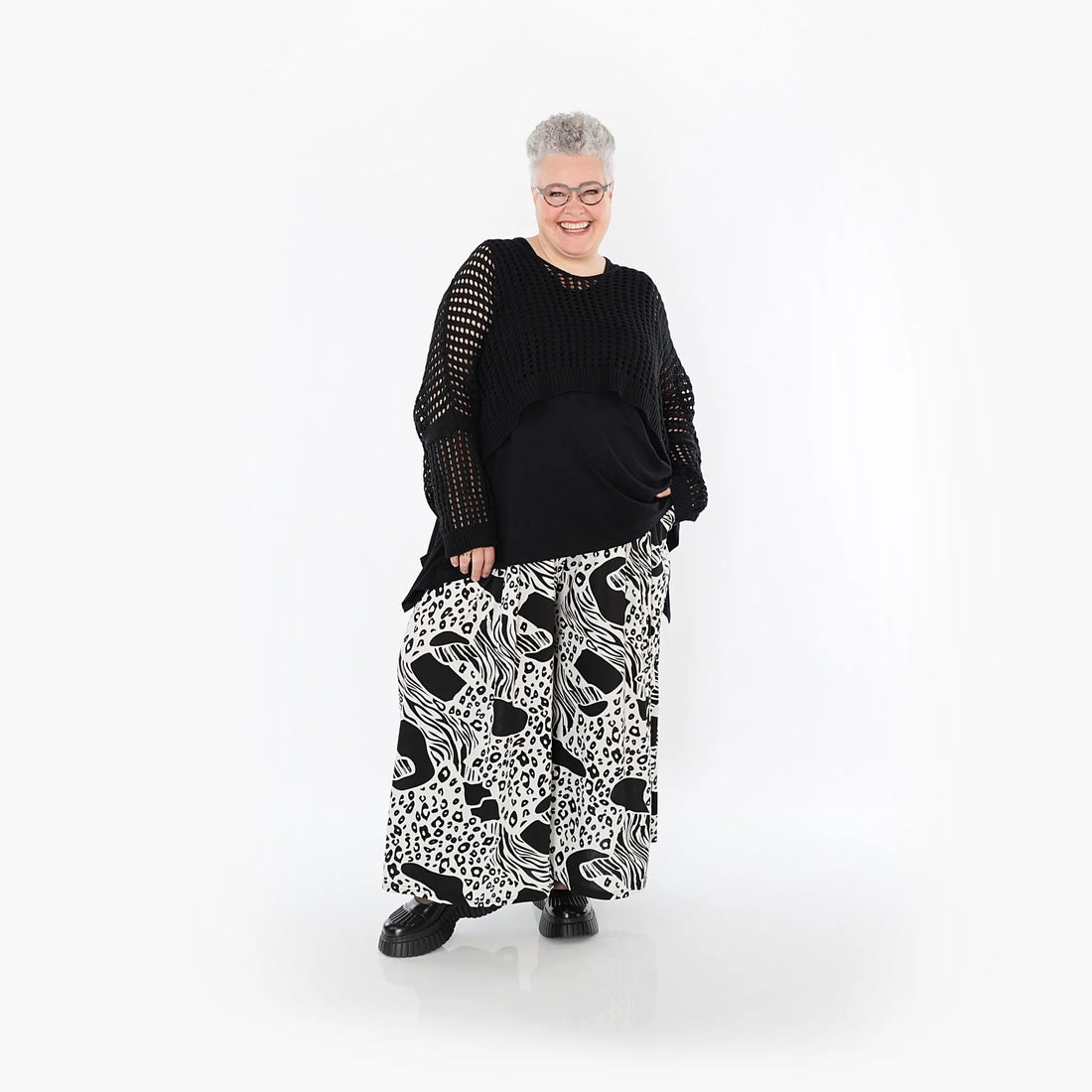  Palazzo Hose von AKH Fashion aus Materialmix, 1499.07077, Schwarz/Weiß, Animal, Schick