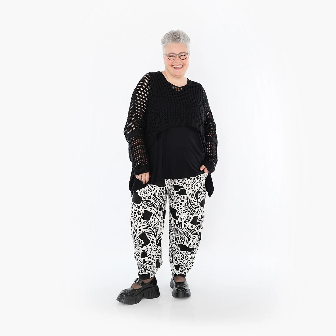  Ballonhose von AKH Fashion aus Materialmix, 1499.08069, Schwarz/Weiß, Animal, Ausgefallen