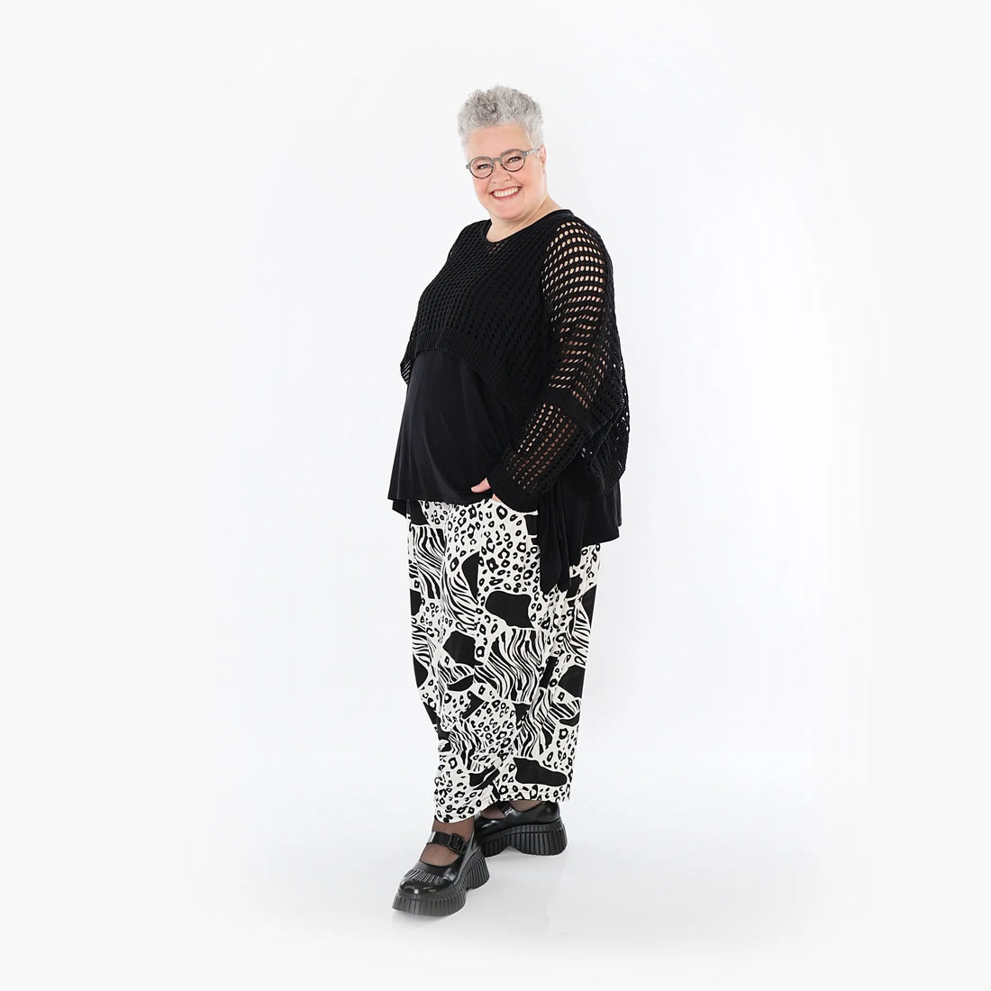  Ballonhose von AKH Fashion aus Materialmix, 1499.08069, Schwarz/Weiß, Animal, Ausgefallen