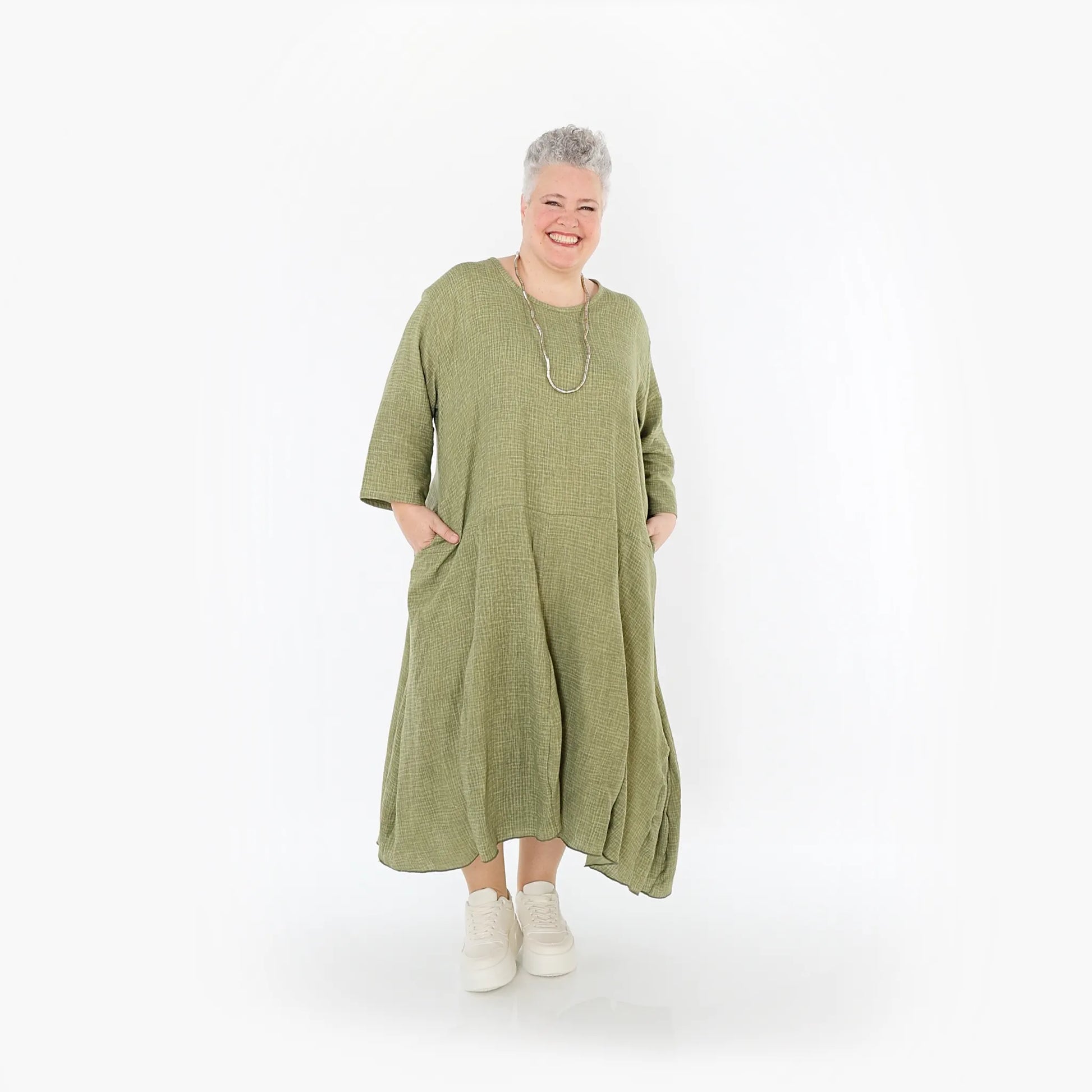  Ballonkleid von AKH Fashion aus Baumwolle, 1501.06972, Khaki, Ausgefallen, Zeitlos, Schick
