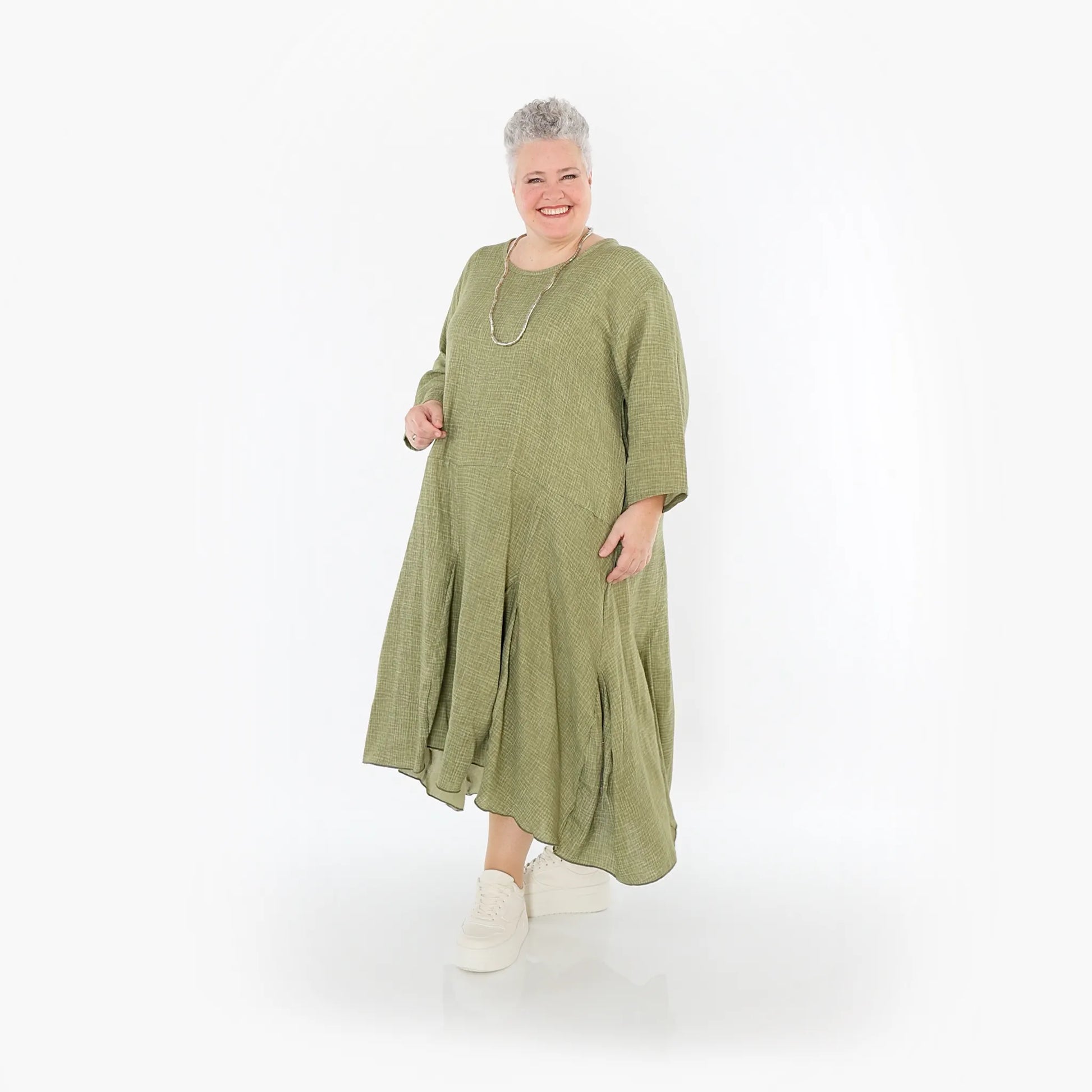  Ballonkleid von AKH Fashion aus Baumwolle, 1501.06972, Khaki, Ausgefallen, Zeitlos, Schick