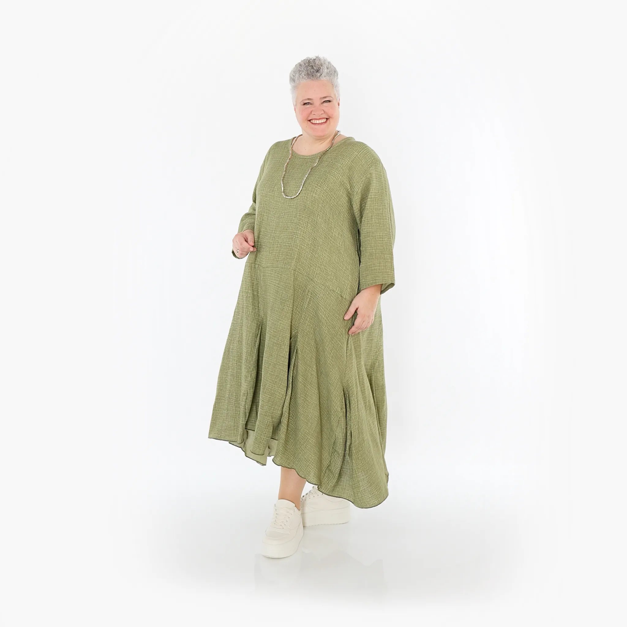  Ballonkleid von AKH Fashion aus Baumwolle, 1501.06972, Khaki, Ausgefallen, Zeitlos, Schick