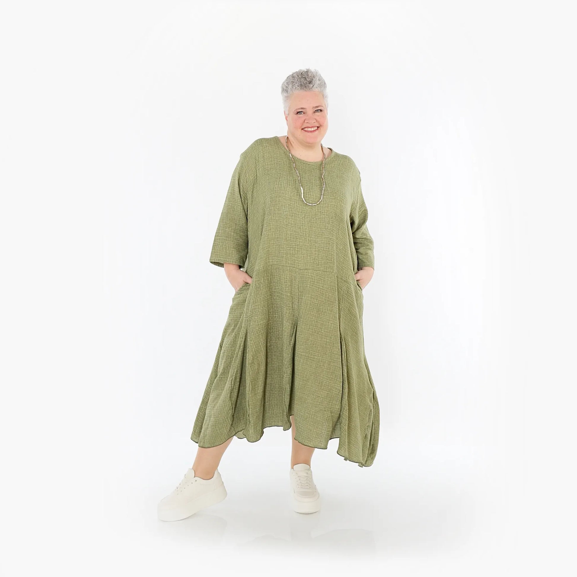  Ballonkleid von AKH Fashion aus Baumwolle, 1501.06972, Khaki, Ausgefallen, Zeitlos, Schick