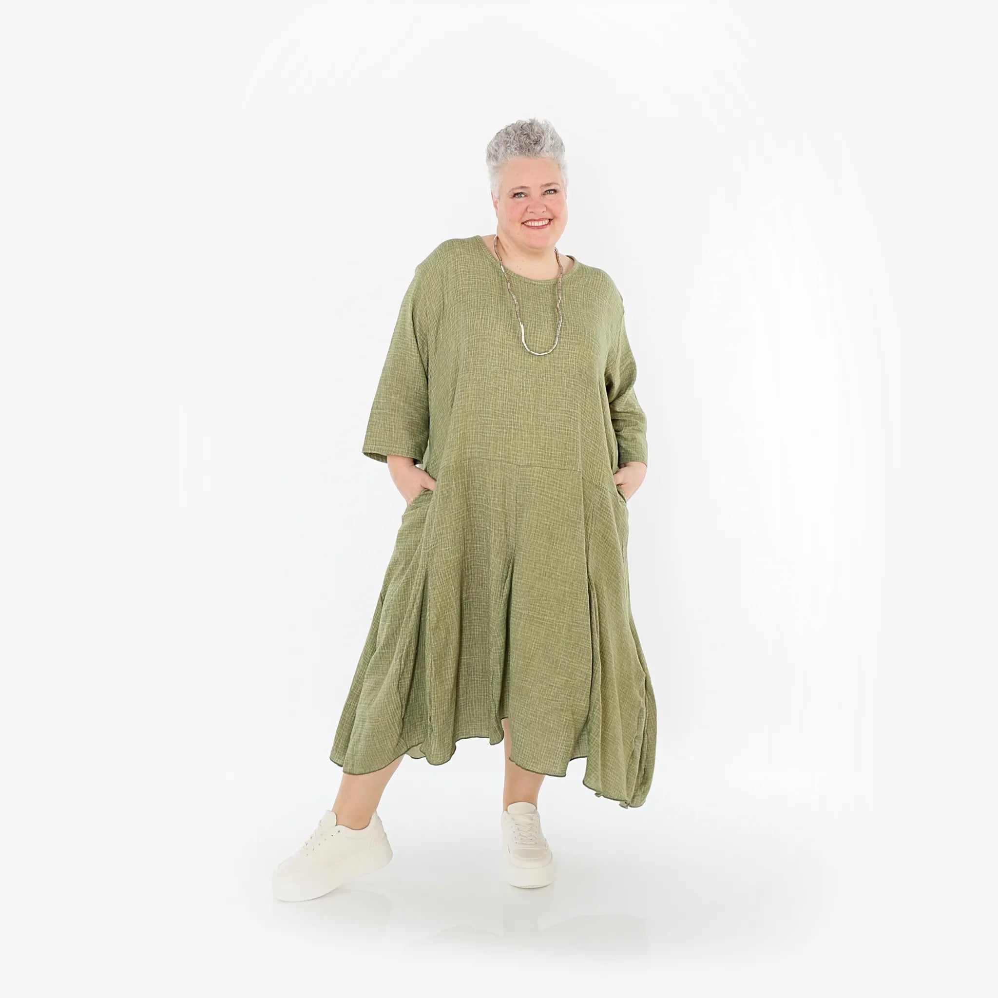  Ballonkleid von AKH Fashion aus Baumwolle, 1501.06972, Khaki, Ausgefallen, Zeitlos, Schick