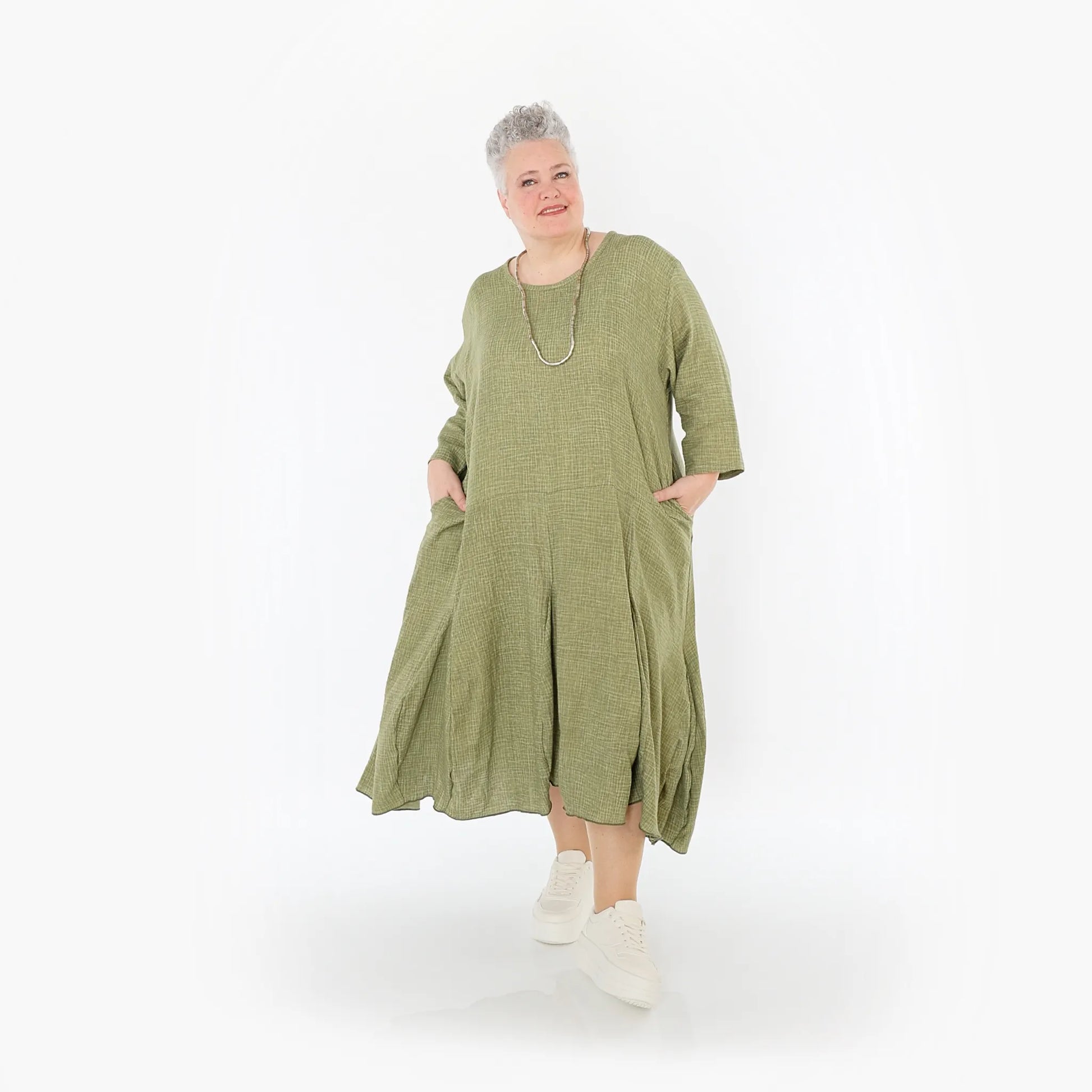  Ballonkleid von AKH Fashion aus Baumwolle, 1501.06972, Khaki, Ausgefallen, Zeitlos, Schick