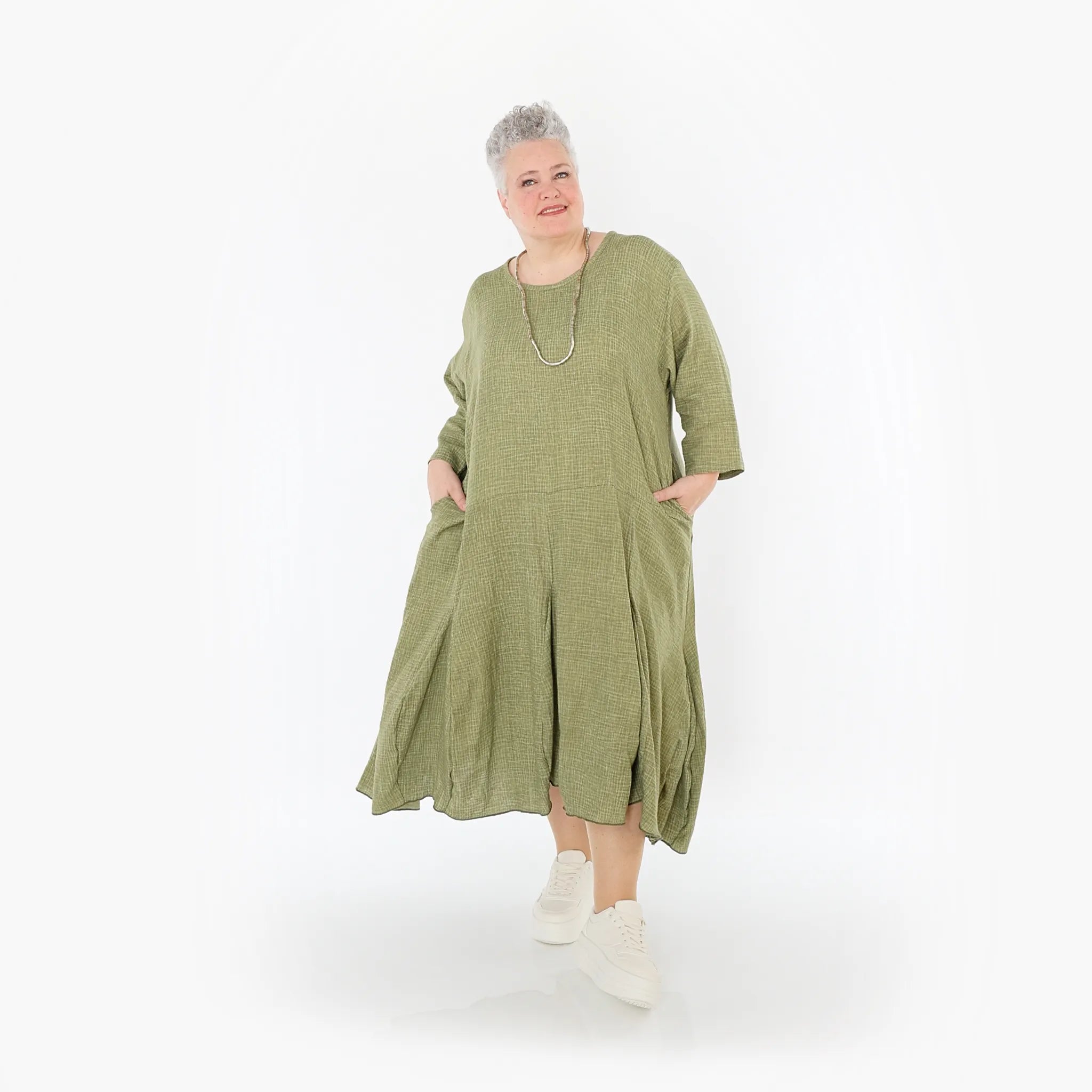  Ballonkleid von AKH Fashion aus Baumwolle, 1501.06972, Khaki, Ausgefallen, Zeitlos, Schick