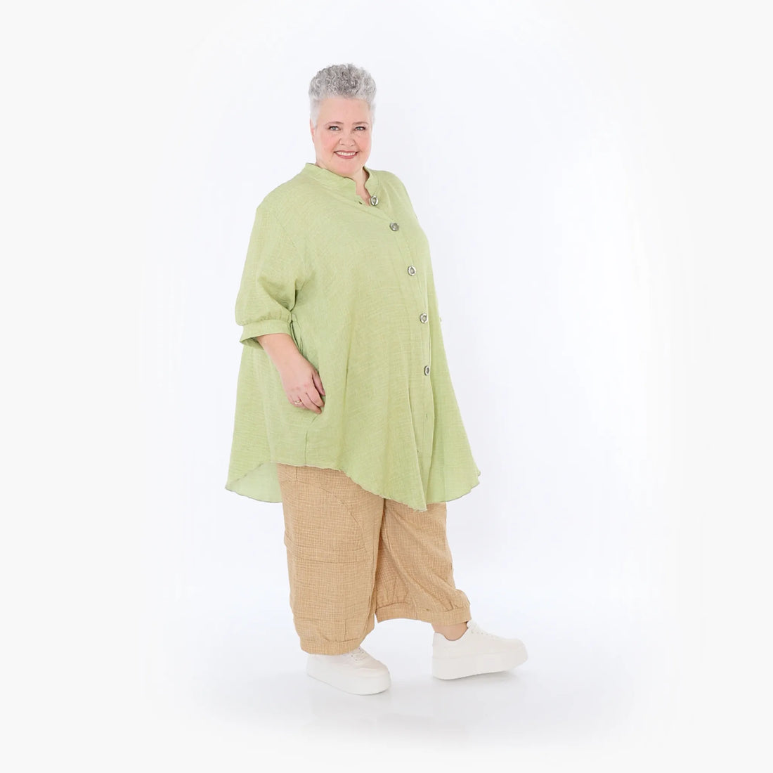  AKH Fashion Bluse in gerundeter Form, aus Baumwolle, 1501.07106, Apfelgrün, Ausgefallen