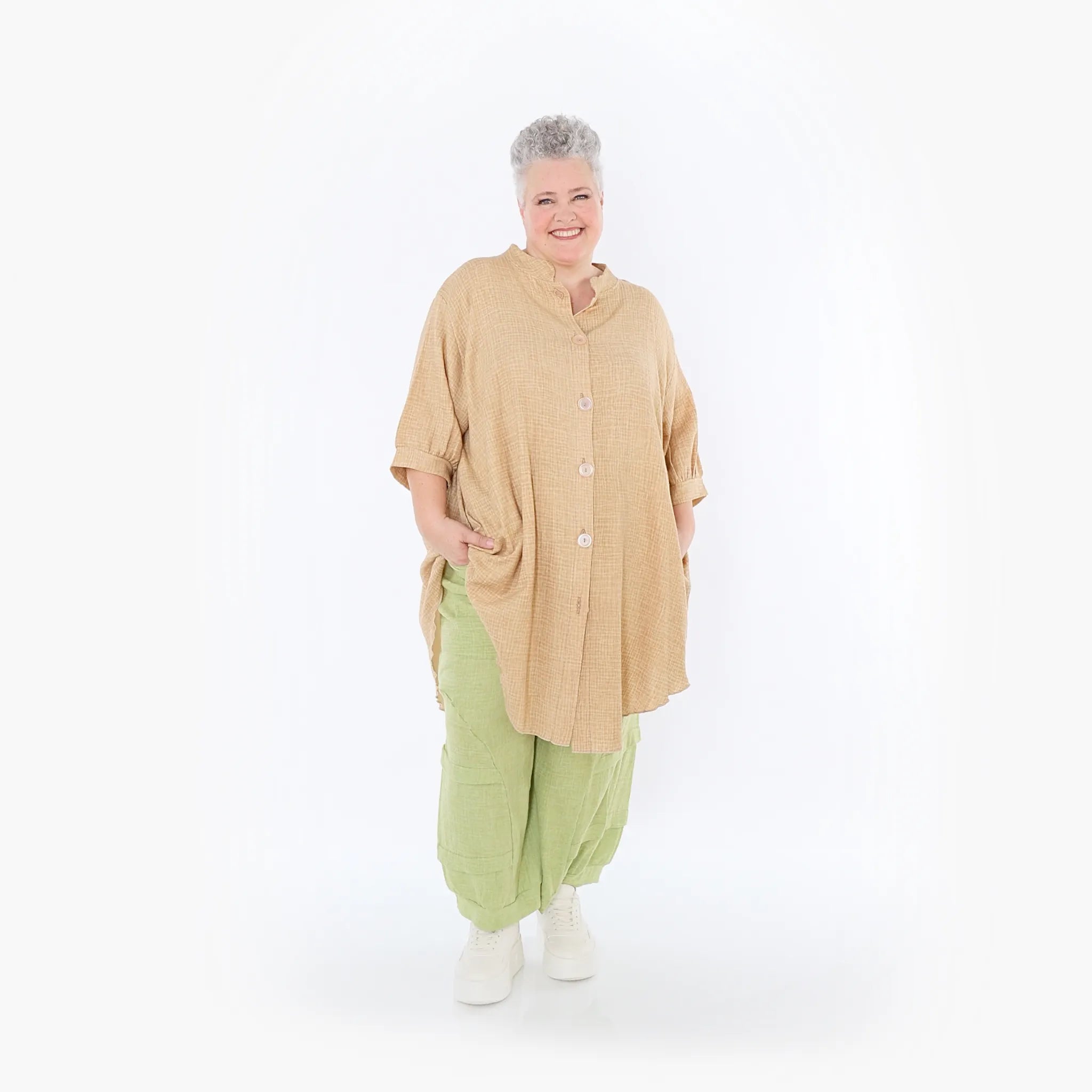  AKH Fashion Bluse in gerundeter Form, aus Baumwolle, 1501.07106, Cognac, Ausgefallen