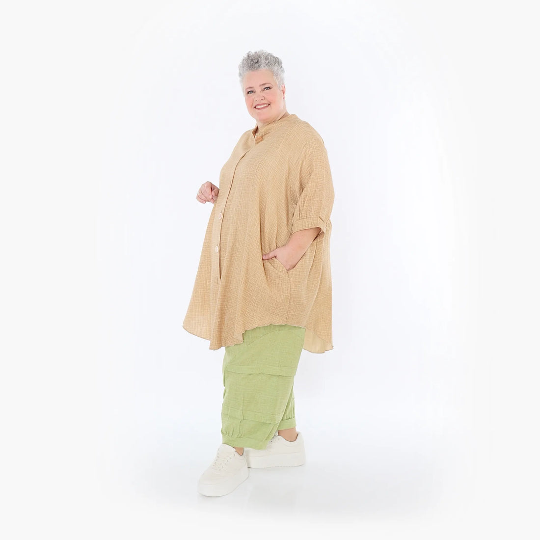  AKH Fashion Bluse in gerundeter Form, aus Baumwolle, 1501.07106, Cognac, Ausgefallen