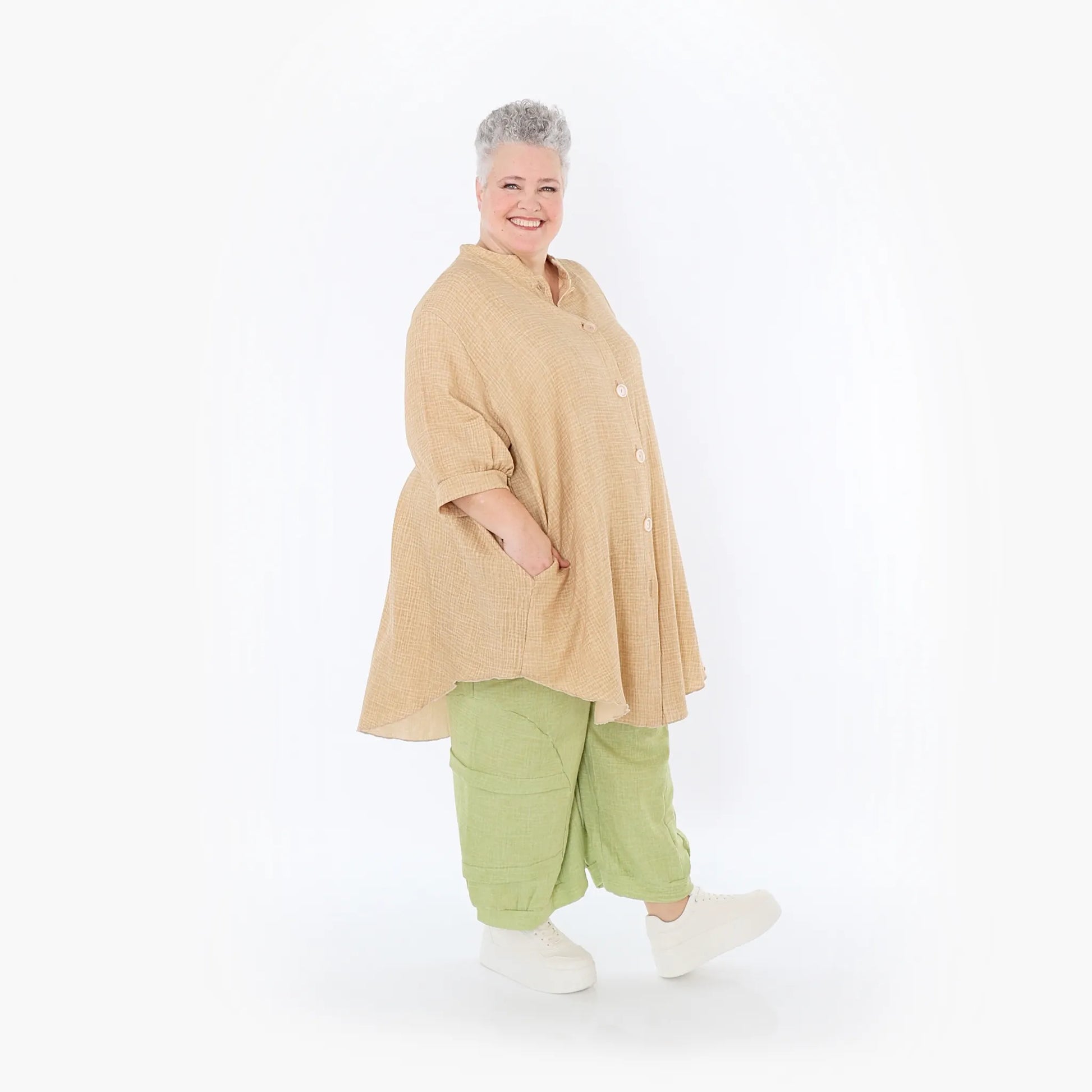  AKH Fashion Bluse in gerundeter Form, aus Baumwolle, 1501.07106, Cognac, Ausgefallen