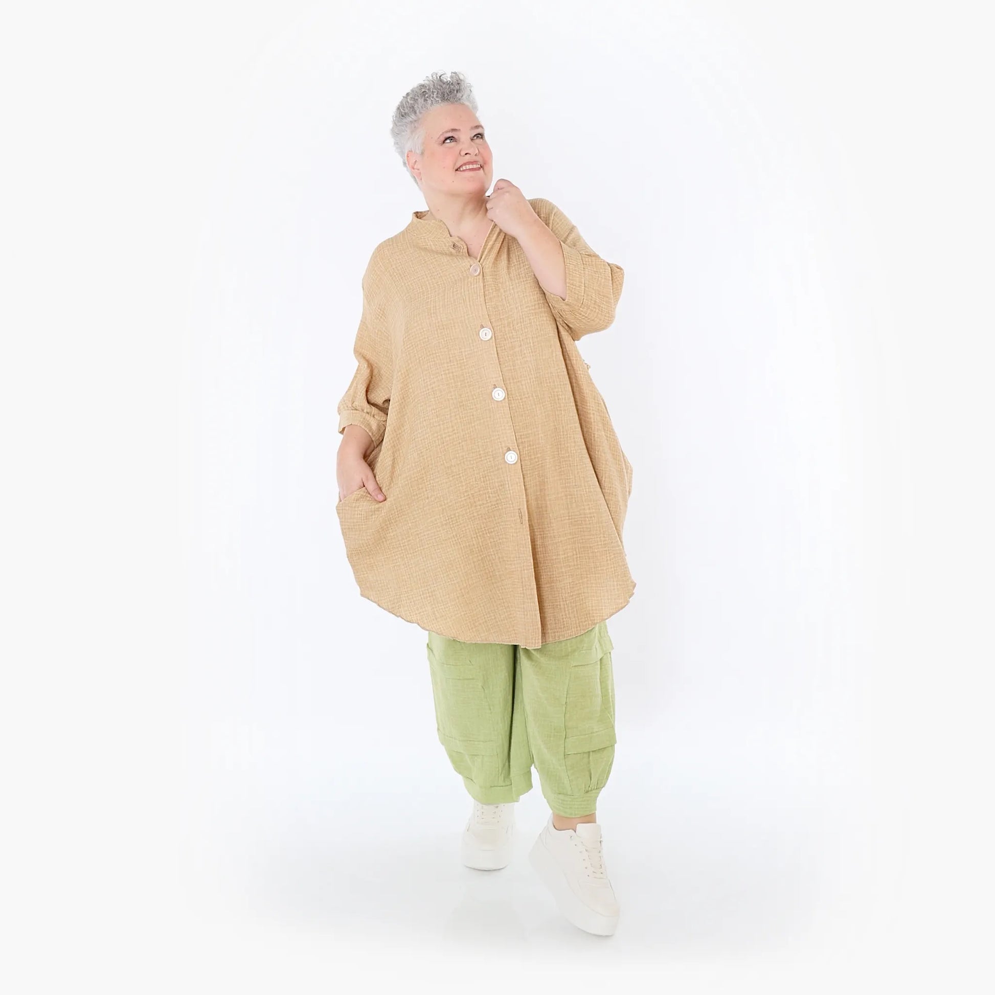  AKH Fashion Bluse in gerundeter Form, aus Baumwolle, 1501.07106, Cognac, Ausgefallen