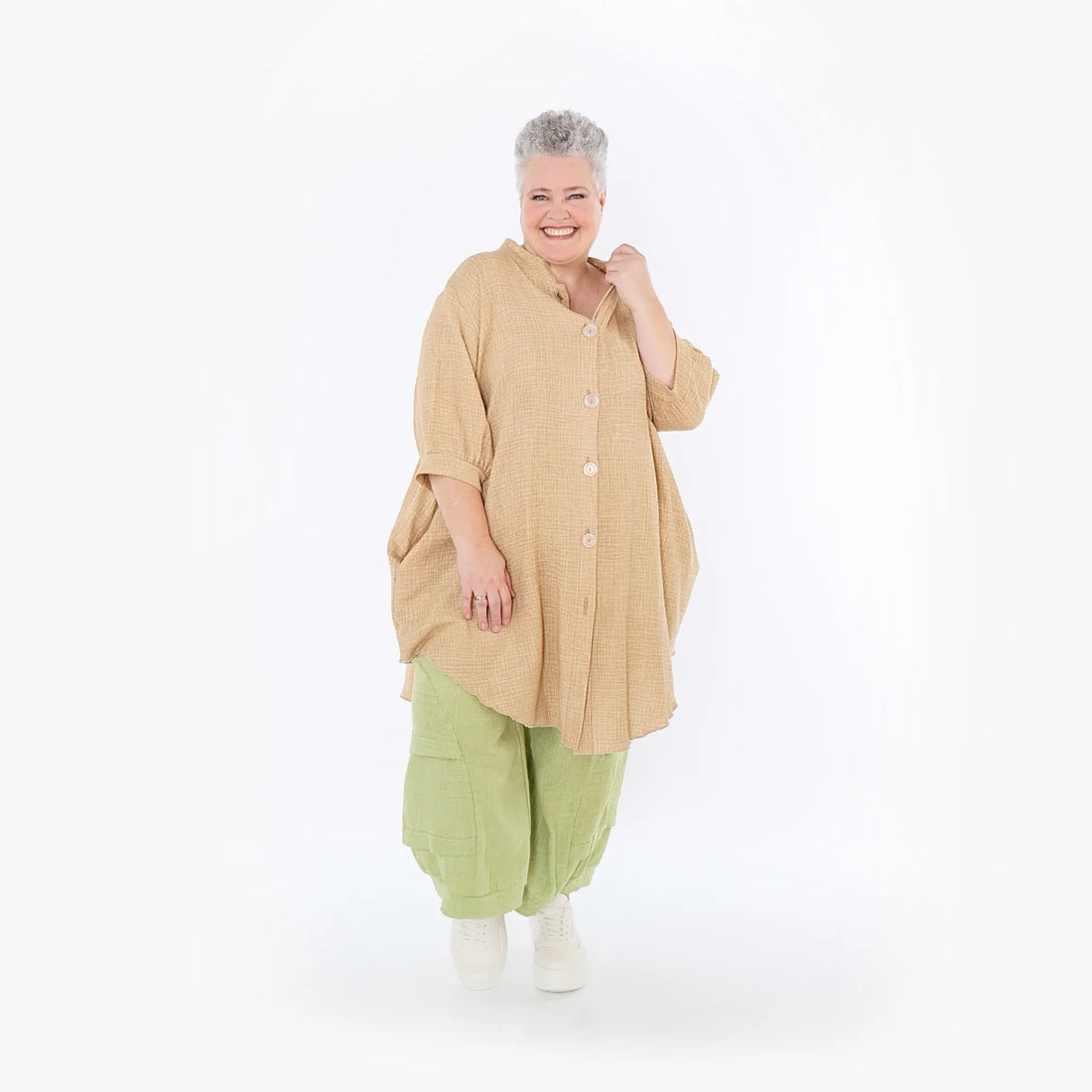  AKH Fashion Bluse in gerundeter Form, aus Baumwolle, 1501.07106, Cognac, Ausgefallen