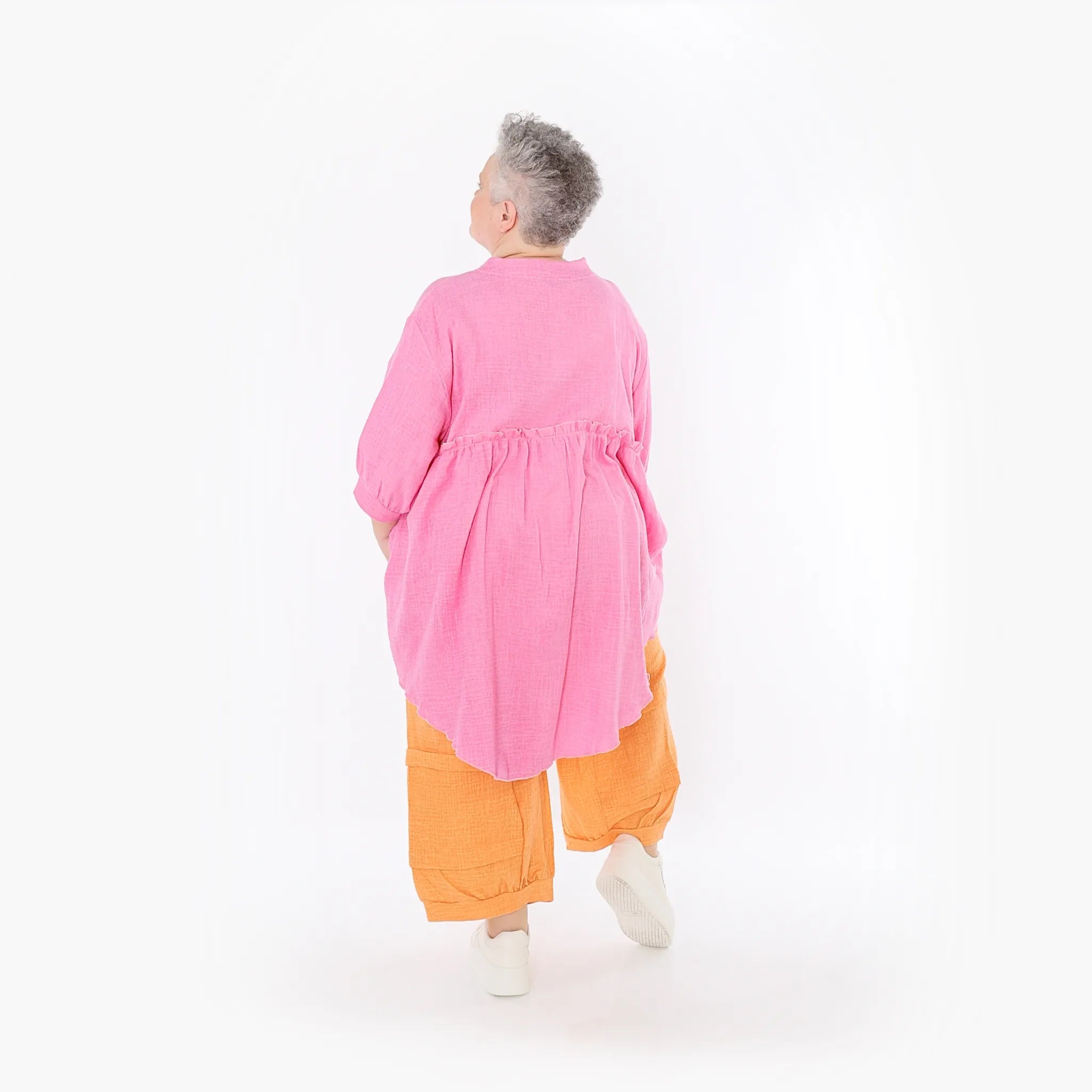  AKH Fashion Bluse in gerundeter Form, aus Baumwolle, 1501.07106, Fuchsia, Ausgefallen