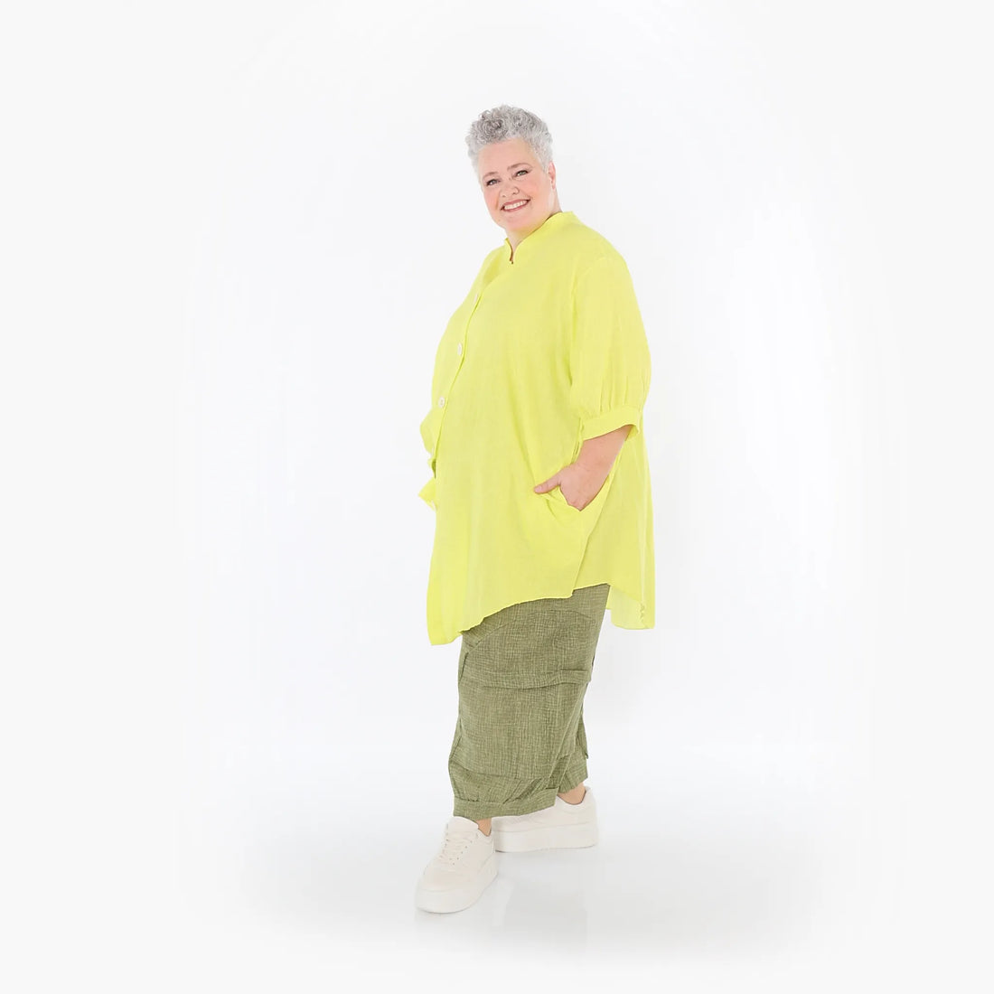 AKH Fashion Bluse in gerundeter Form, aus Baumwolle, 1501.07106, Lime, Ausgefallen, Schick