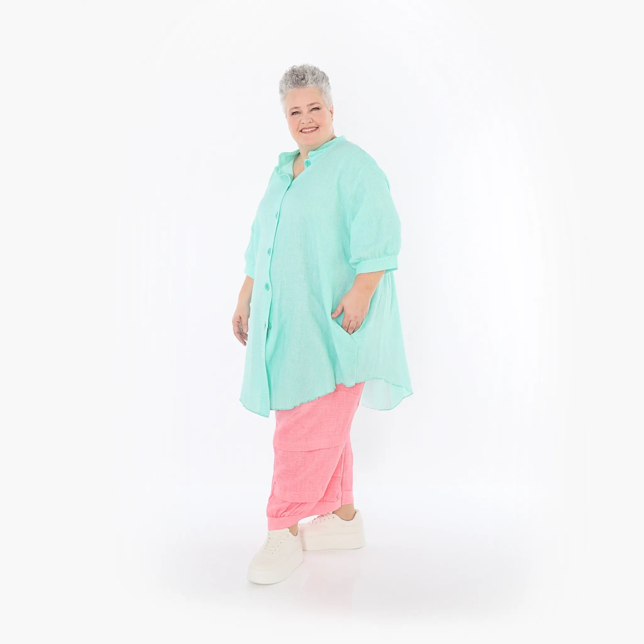  AKH Fashion Bluse in gerundeter Form, aus Baumwolle, 1501.07106, Mint, Ausgefallen, Schick