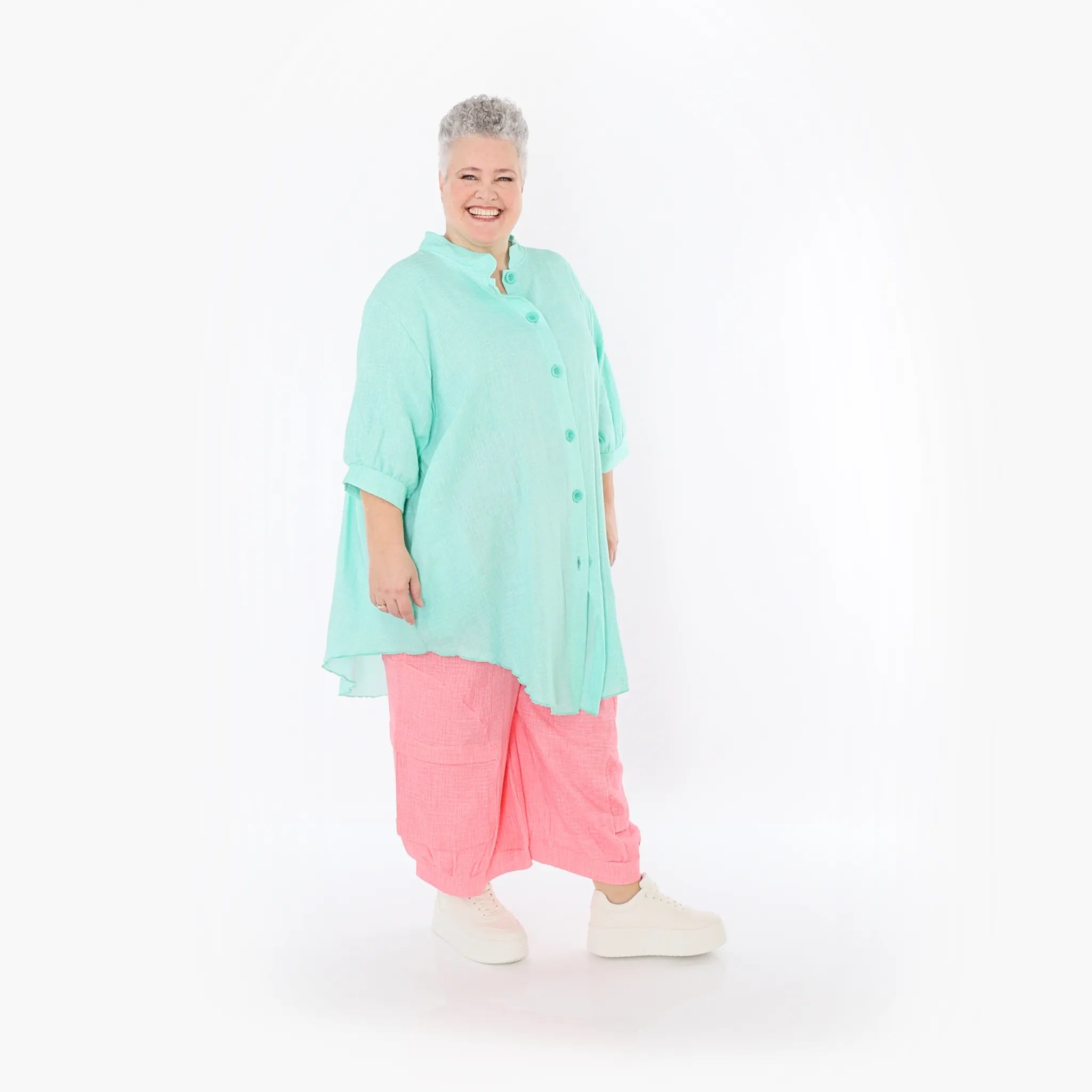  AKH Fashion Bluse in gerundeter Form, aus Baumwolle, 1501.07106, Mint, Ausgefallen, Schick