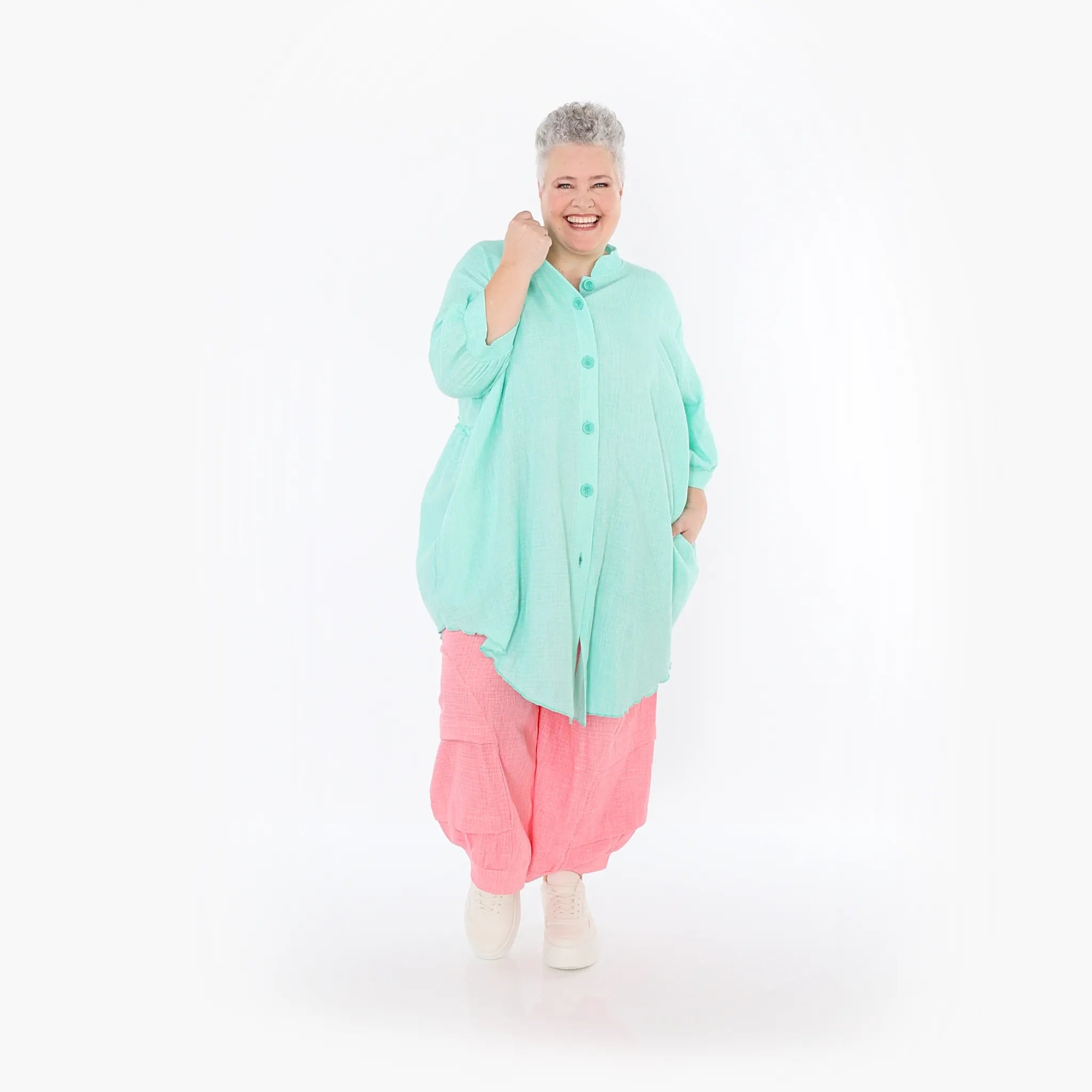  AKH Fashion Bluse in gerundeter Form, aus Baumwolle, 1501.07106, Mint, Ausgefallen, Schick