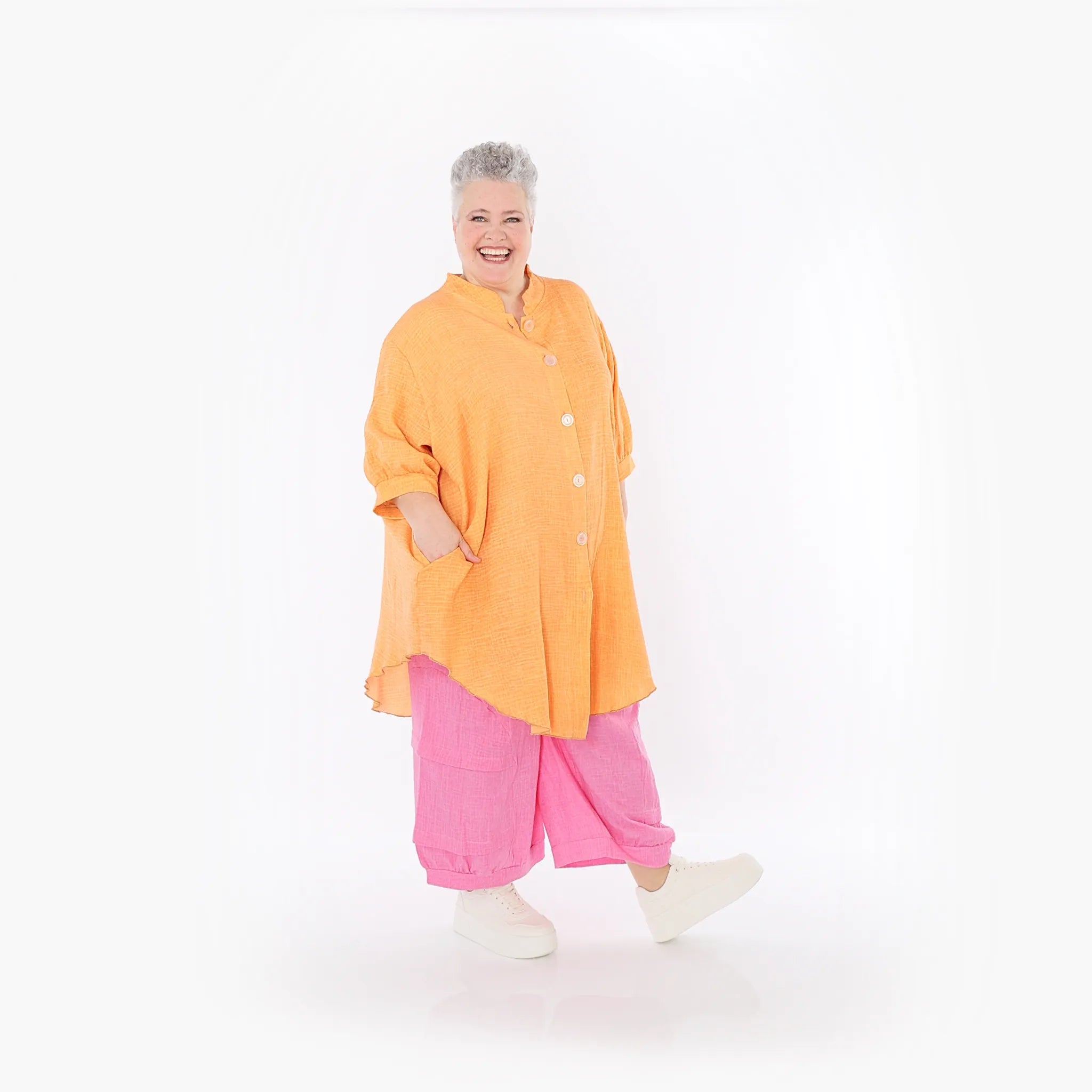  AKH Fashion Bluse in gerundeter Form, aus Baumwolle, 1501.07106, Orange, Ausgefallen