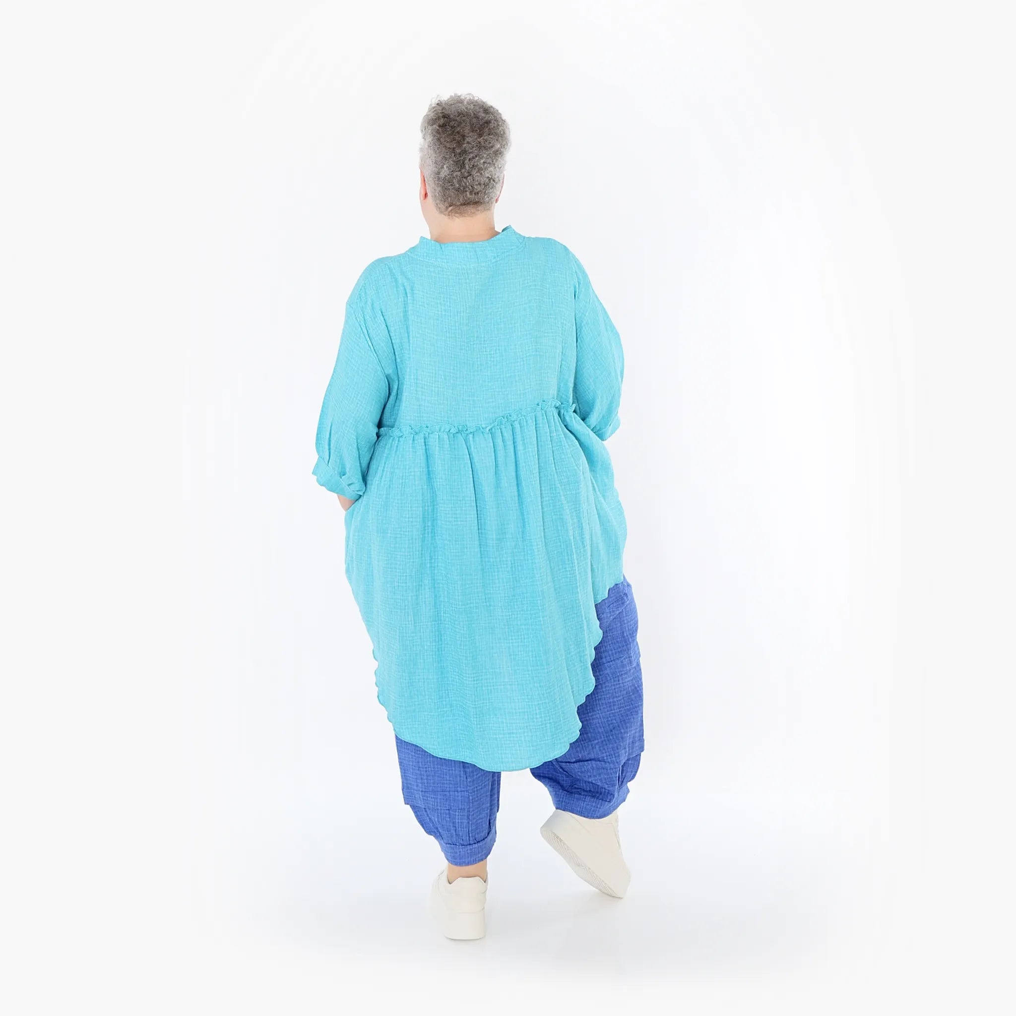  AKH Fashion Bluse in gerundeter Form, aus Baumwolle, 1501.07106, Türkis, Ausgefallen