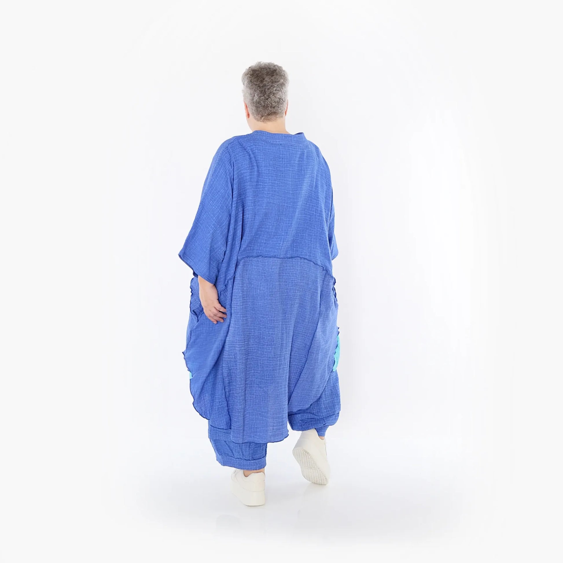 AKH Fashion Jacke in gerundeter Form, aus Baumwolle, 1501.07107, Blau, Ausgefallen, Schick
