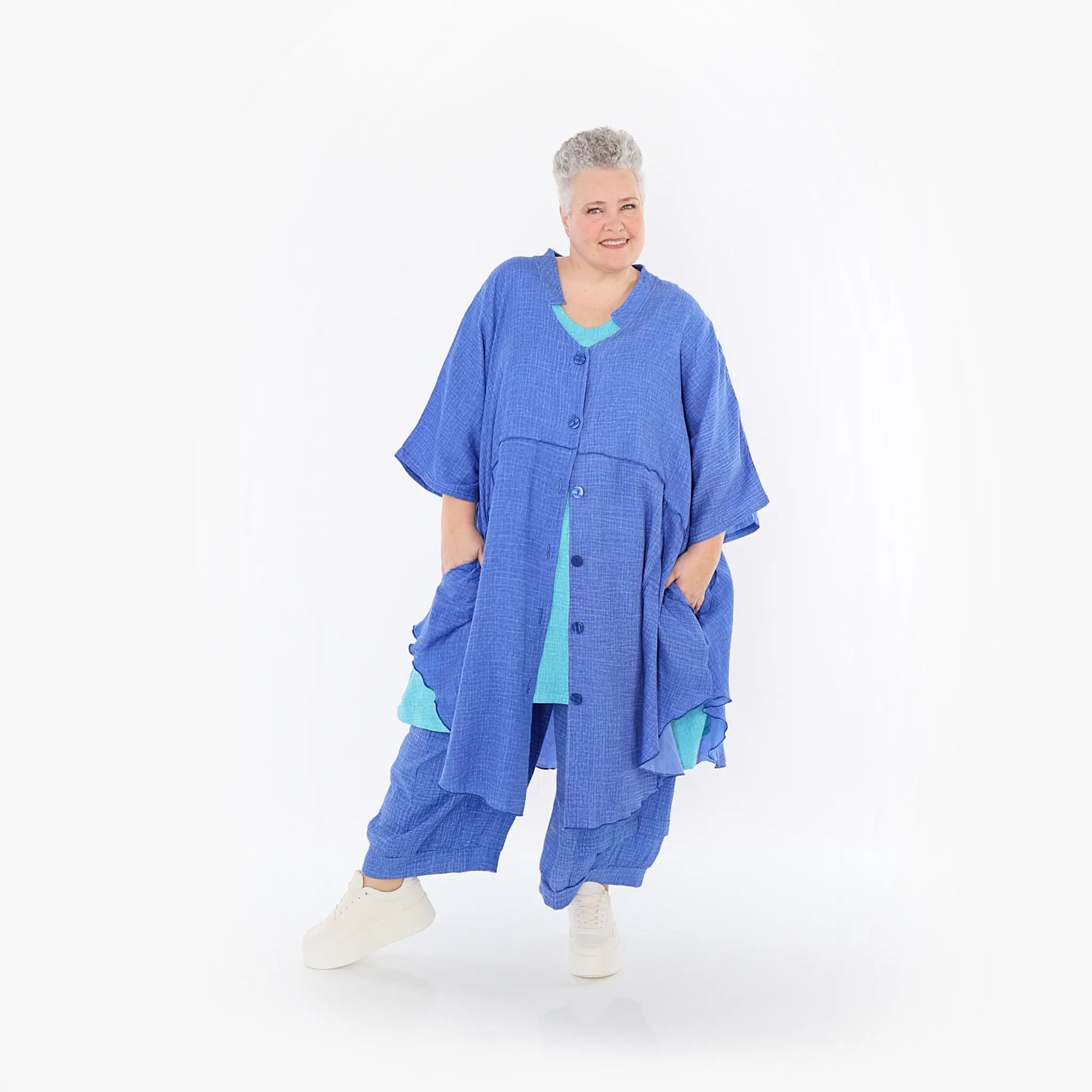 AKH Fashion Jacke in gerundeter Form, aus Baumwolle, 1501.07107, Blau, Ausgefallen, Schick
