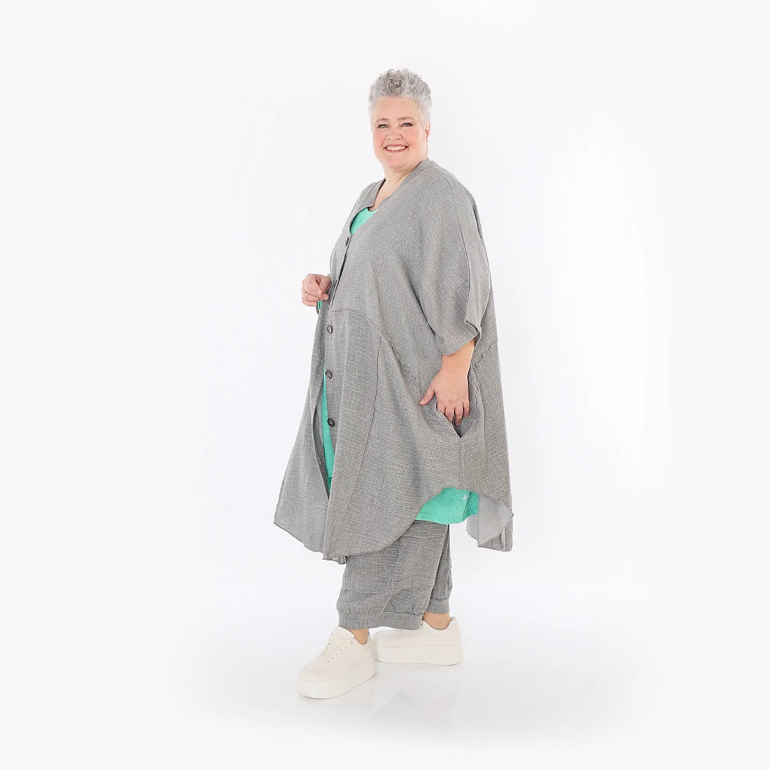  AKH Fashion Jacke in gerundeter Form, aus Baumwolle, 1501.07107, Grau, Ausgefallen, Schick