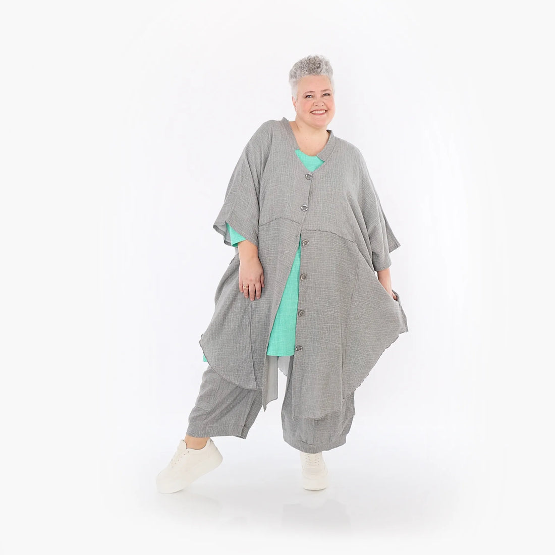  AKH Fashion Jacke in gerundeter Form, aus Baumwolle, 1501.07107, Grau, Ausgefallen, Schick