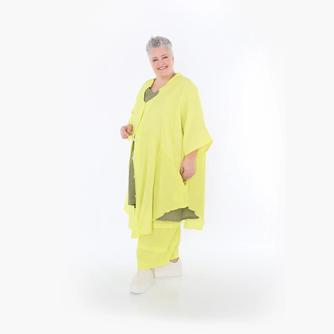  AKH Fashion Jacke in gerundeter Form, aus Baumwolle, 1501.07107, Lime, Ausgefallen, Schick