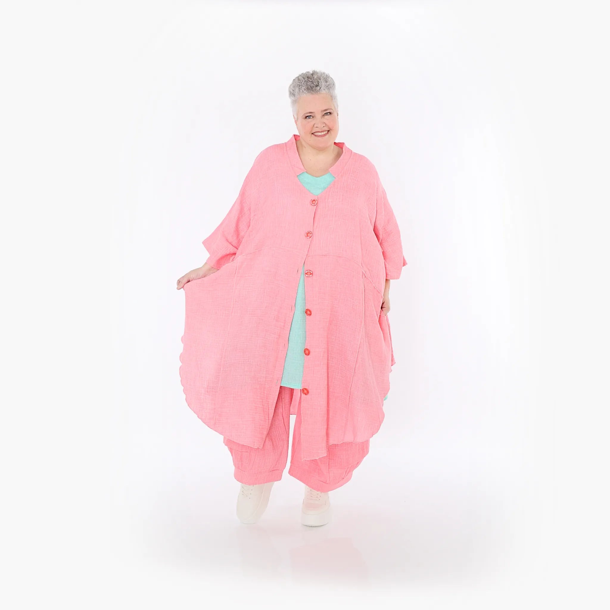  AKH Fashion Jacke in gerundeter Form, aus Baumwolle, 1501.07107, Rosa, Ausgefallen, Schick