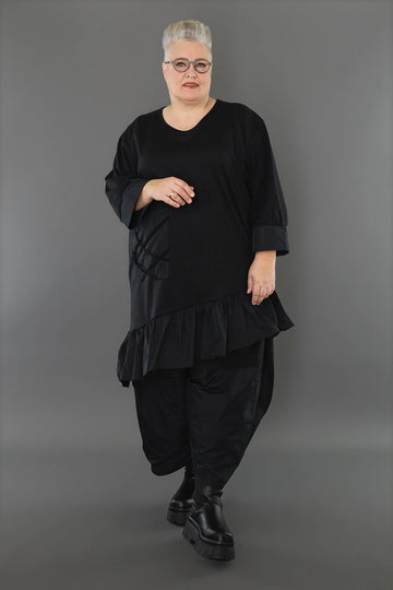  AKH Premium Bigshirt in asymmetrischer Form, aus Materialmix, P1001.7051, Schwarz, Schick
