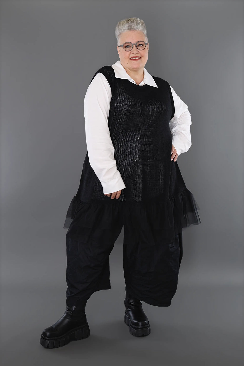  A-Form Tunika von AKH Premium aus Baumwolle, P1002.2523, Schwarz, Ausgefallen, Zeitlos