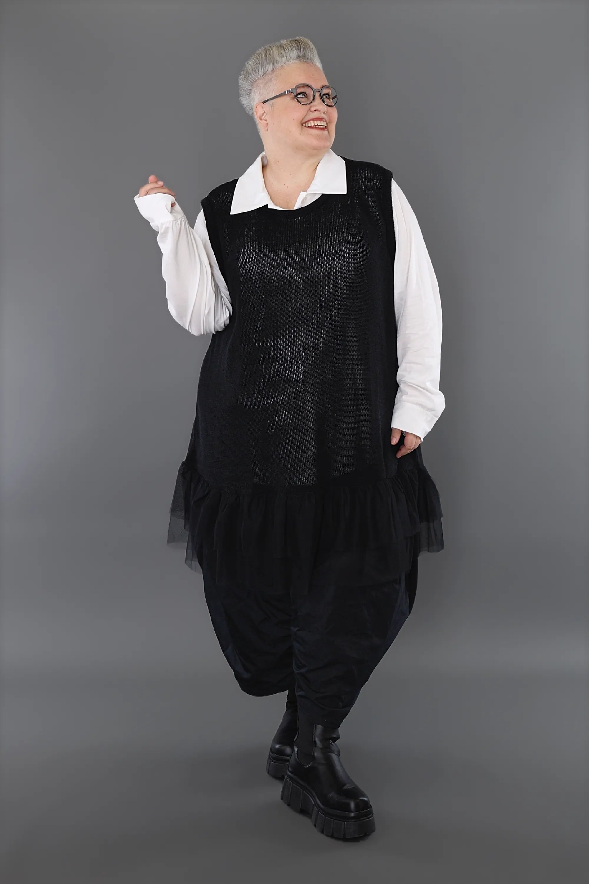  A-Form Tunika von AKH Premium aus Baumwolle, P1002.2523, Schwarz, Ausgefallen, Zeitlos