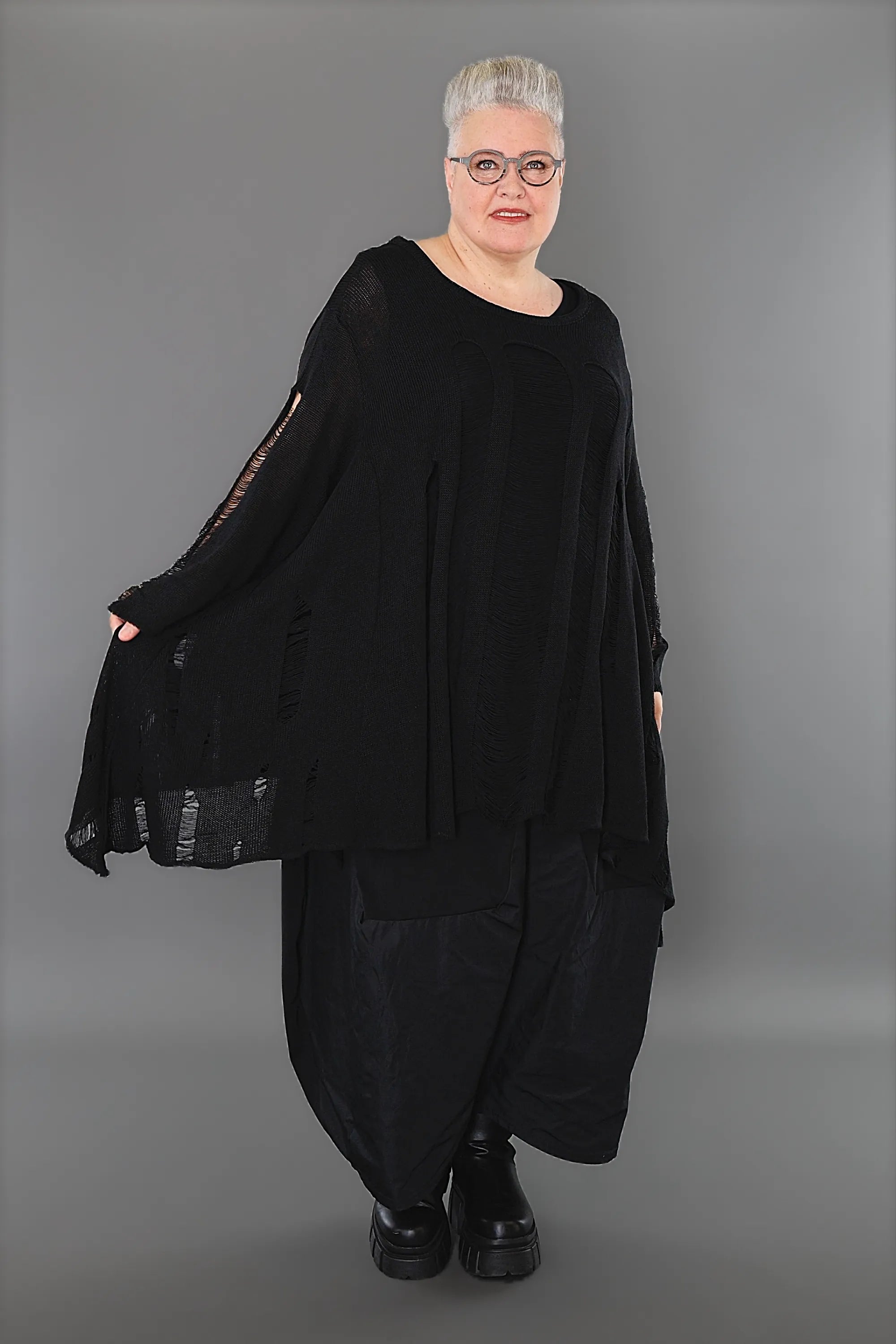  A-Form Bigshirt von AKH Premium aus Baumwolle, P1002.2530, Schwarz, Ausgefallen, Zeitlos