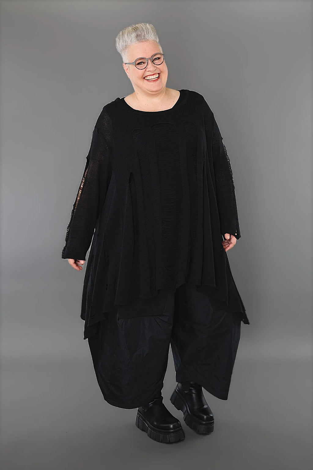  A-Form Bigshirt von AKH Premium aus Baumwolle, P1002.2530, Schwarz, Ausgefallen, Zeitlos