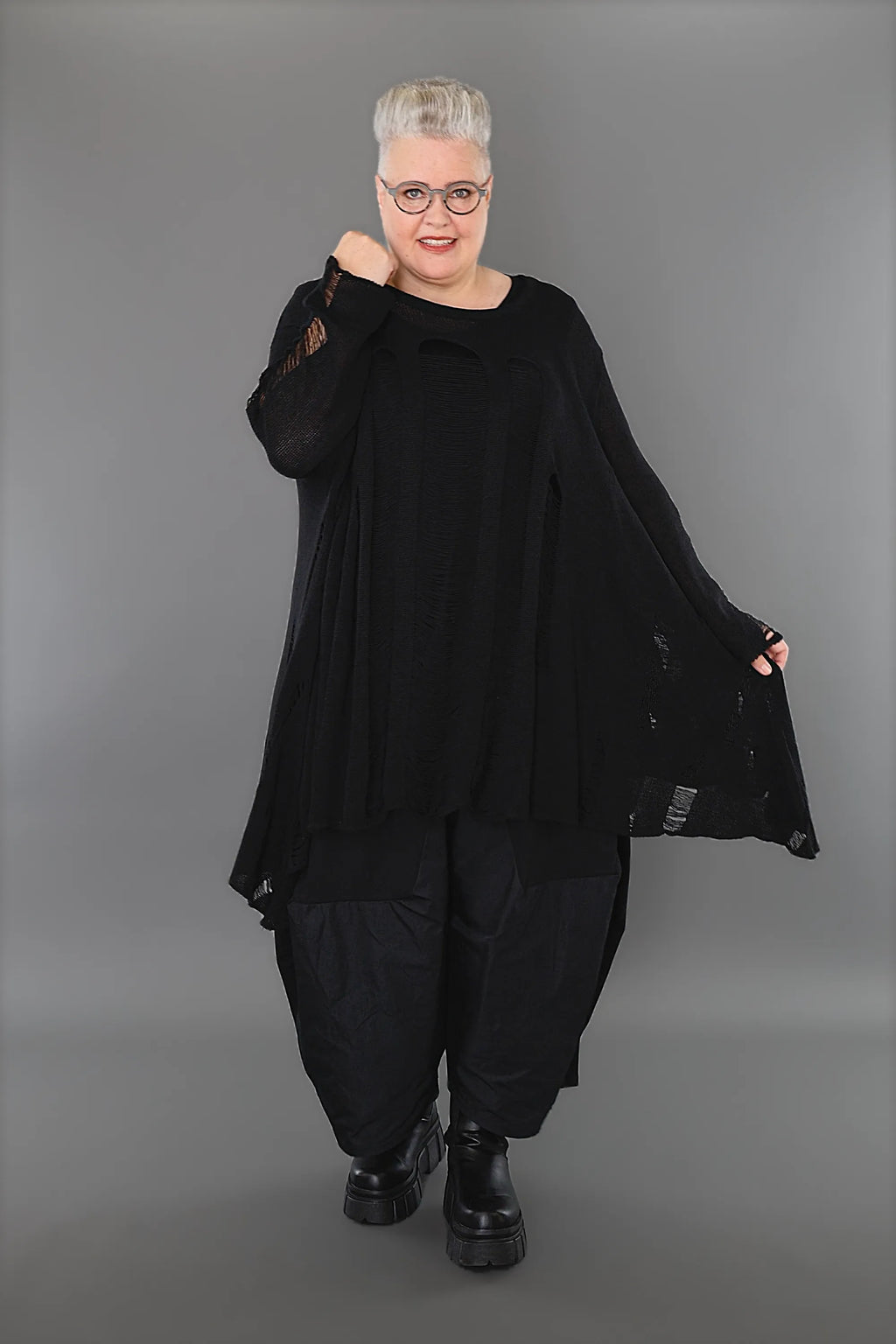  A-Form Bigshirt von AKH Premium aus Baumwolle, P1002.2530, Schwarz, Ausgefallen, Zeitlos