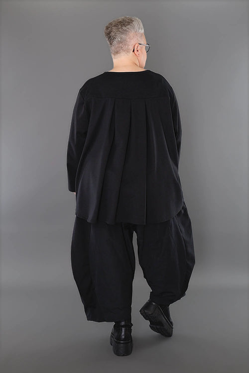  AKH Premium Shirt in gerundeter Form, aus Materialmix, P1003.6815, Schwarz, Ausgefallen