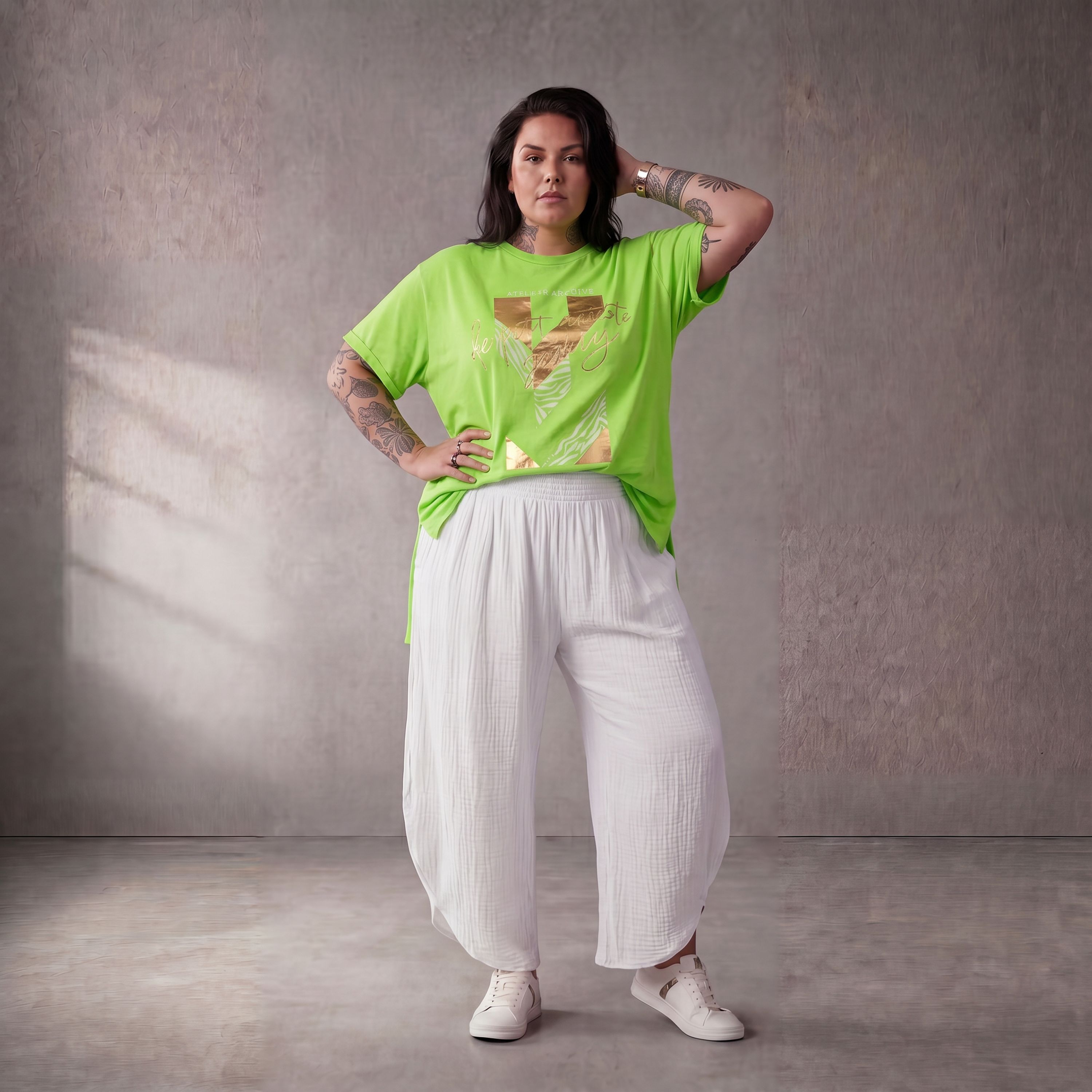 Damen Shirt Lagenlook Baumwolle Grün, A-Linie, Kurzarm, Oversize große Größen – Funky Diva