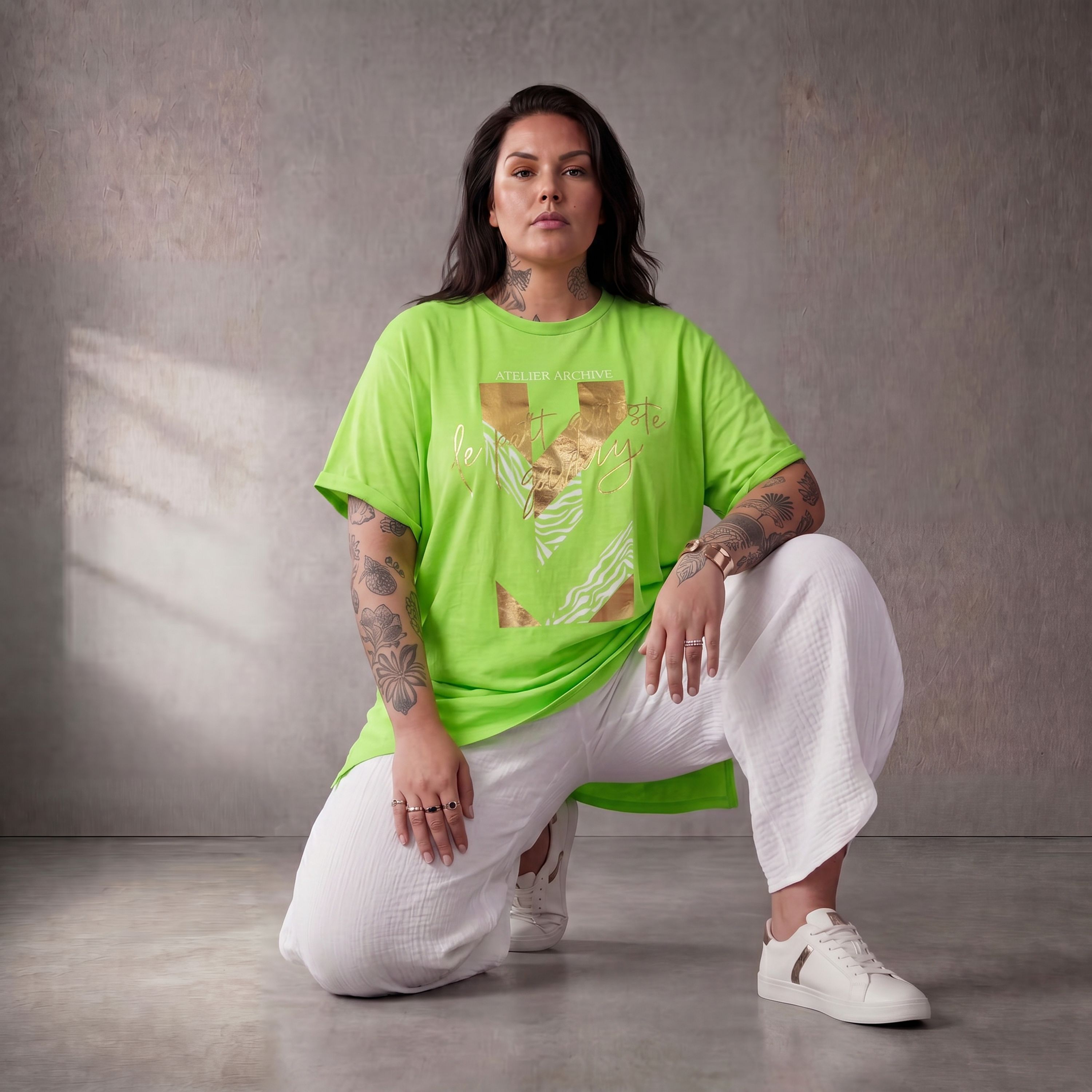 Damen Shirt Lagenlook Baumwolle Grün, A-Linie, Kurzarm, Oversize große Größen – Funky Diva