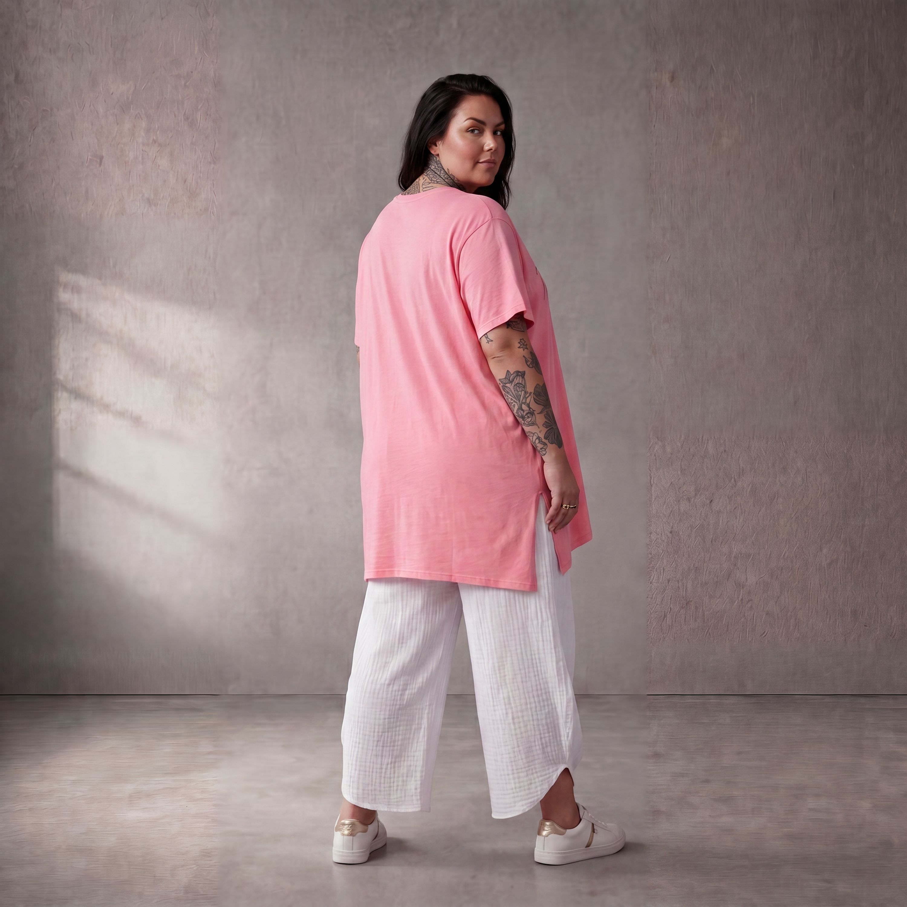 Damen Shirt Lagenlook Baumwolle Rosa, A-Linie, Kurzarm, Oversize große Größen – Funky Diva