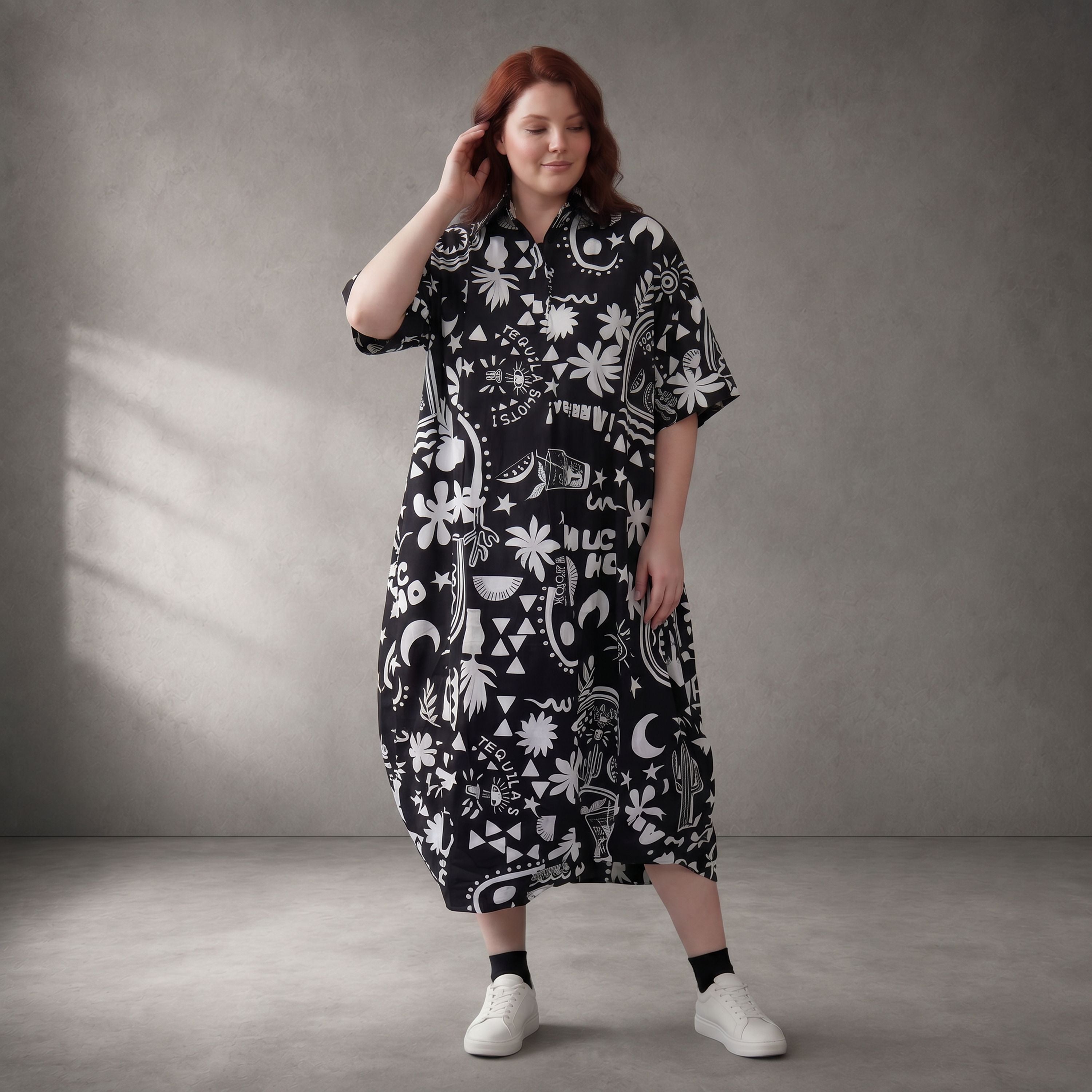SchwarzWeiß Baumwollkleid Ballonschnitt Oversize leger Lagenlook ausgefallen sehr zeitlos