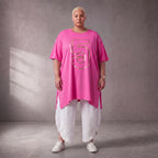 Damen Shirt Lagenlook Baumwolle Pink, A-Form, Kurzarm, Seitenschlitze, Oversize große Größen – Funky Diva