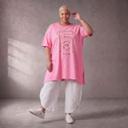 Damen Shirt Lagenlook Baumwolle Rosa/Gold, A-Form, Kurzarm, Seitenschlitze, Oversize große Größen – Funky Diva