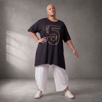 Damen Shirt Lagenlook Baumwolle Schwarz/Gold, A-Form, Kurzarm, Seitenschlitze, Oversize große Größen – Funky Diva