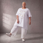 Damen Shirt Lagenlook Baumwolle Weiß, A-Form, Kurzarm, Seitenschlitze, Oversize große Größen – Funky Diva